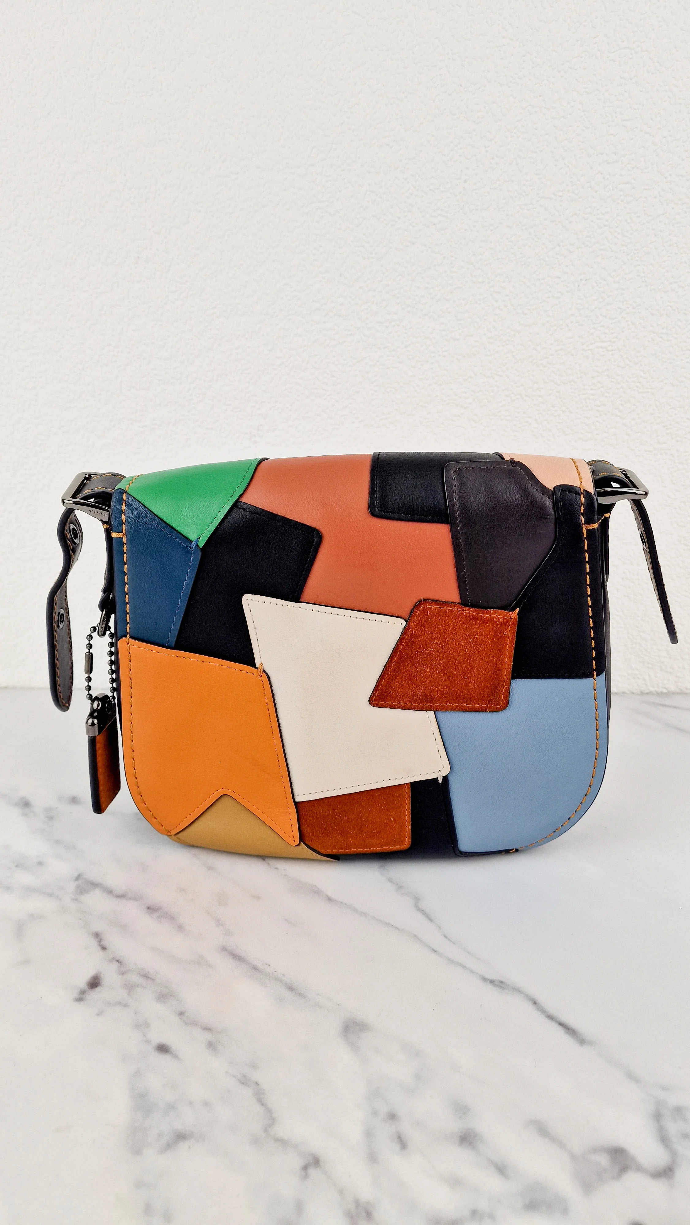 Coach 1941 Saddle 23 Bag in Black with Patchwork Orange Blue Green - Crossbody Shoulder Bag Coach 38482 - Image 4
