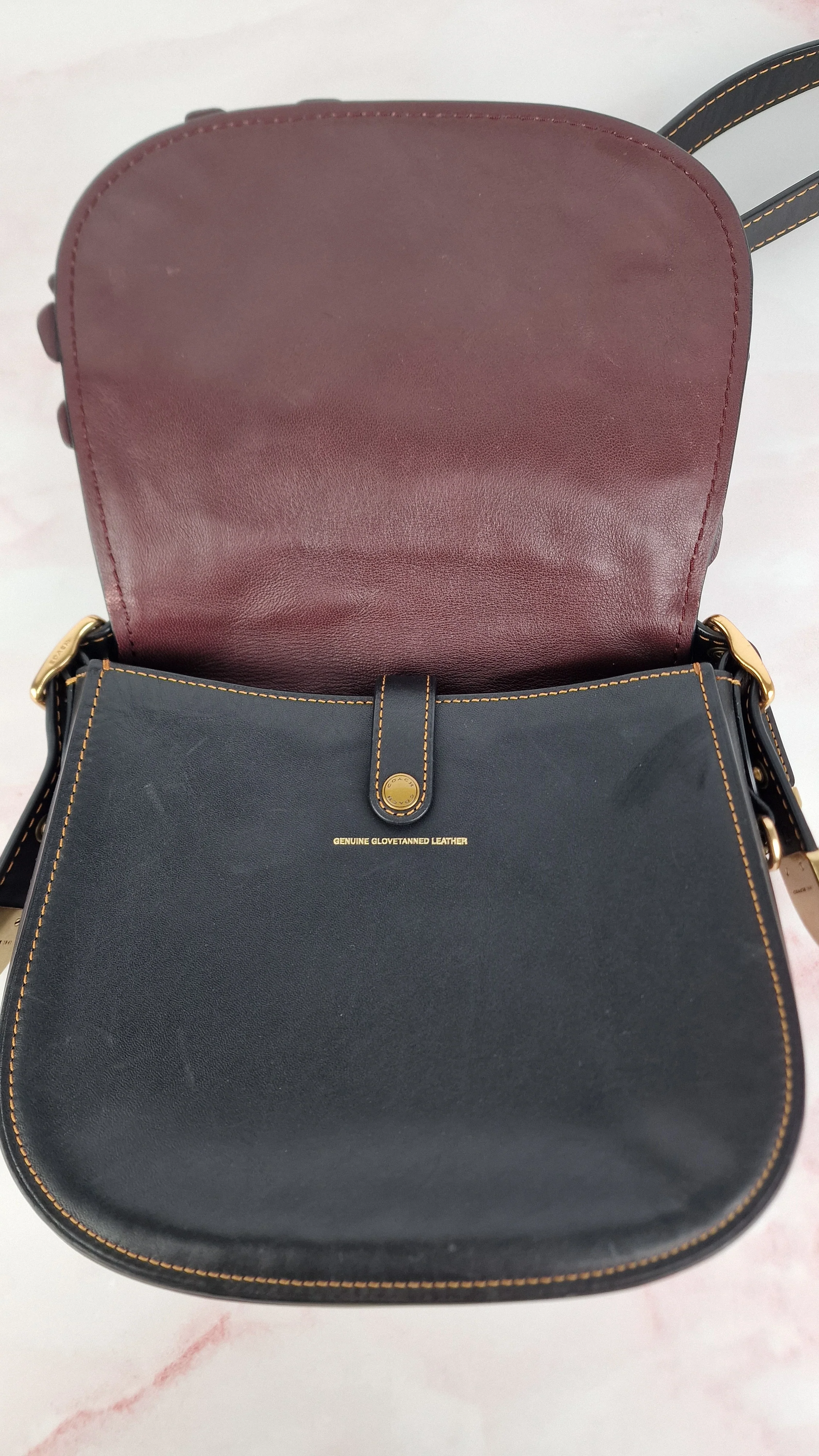 Coach 1941 Saddle 23 Bag in Black & Burgundy Tea Roses Appliqué Crossbody Shoulder Bag - Coach 38195 - Image 15
