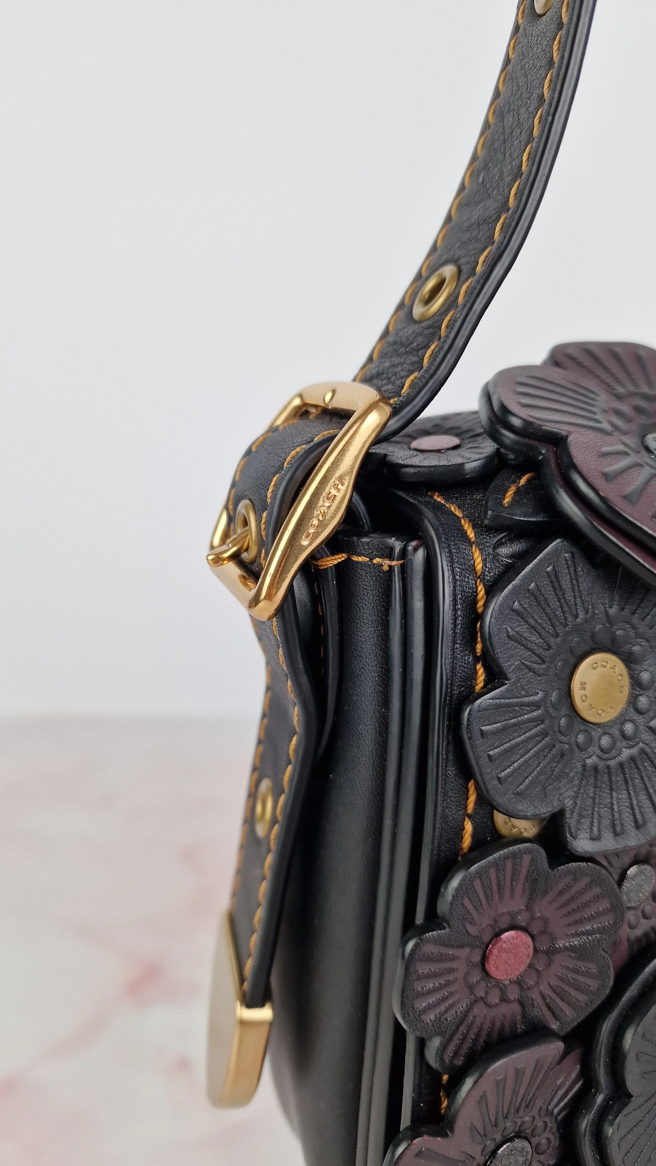 Coach 1941 Saddle 23 Bag in Black & Burgundy Tea Roses Appliqué Crossbody Shoulder Bag - Coach 38195 - Image 4