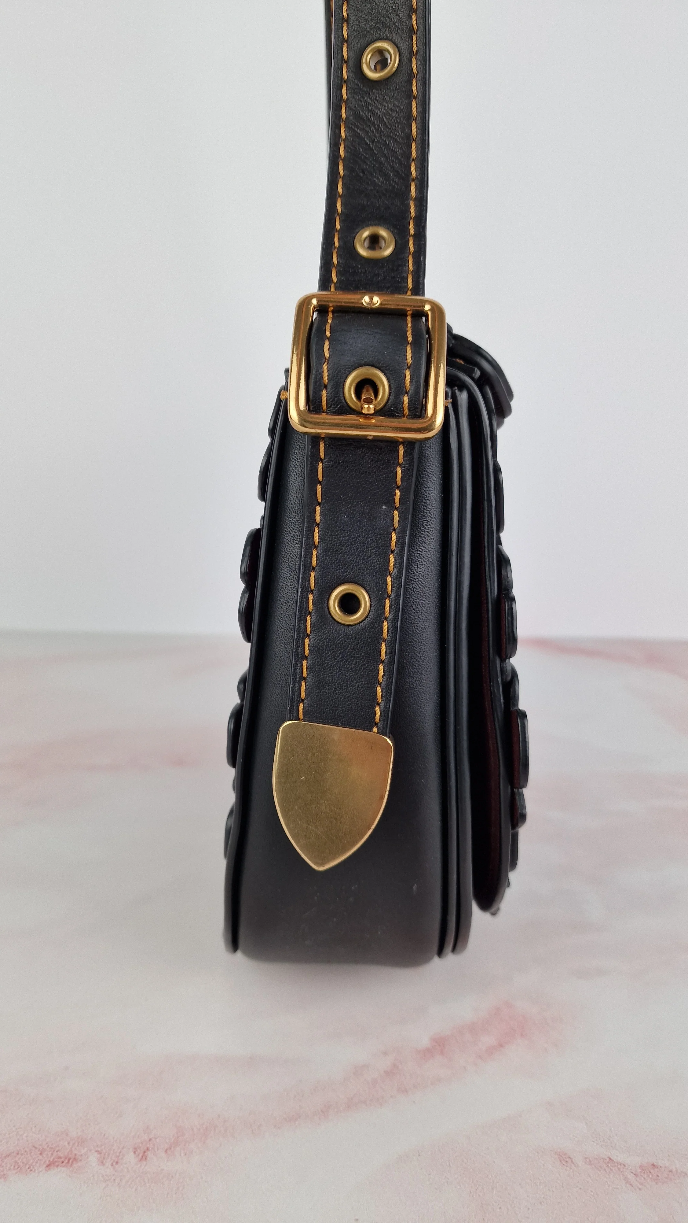 Coach 1941 Saddle 23 Bag in Black & Burgundy Tea Roses Appliqué Crossbody Shoulder Bag - Coach 38195 - Image 5