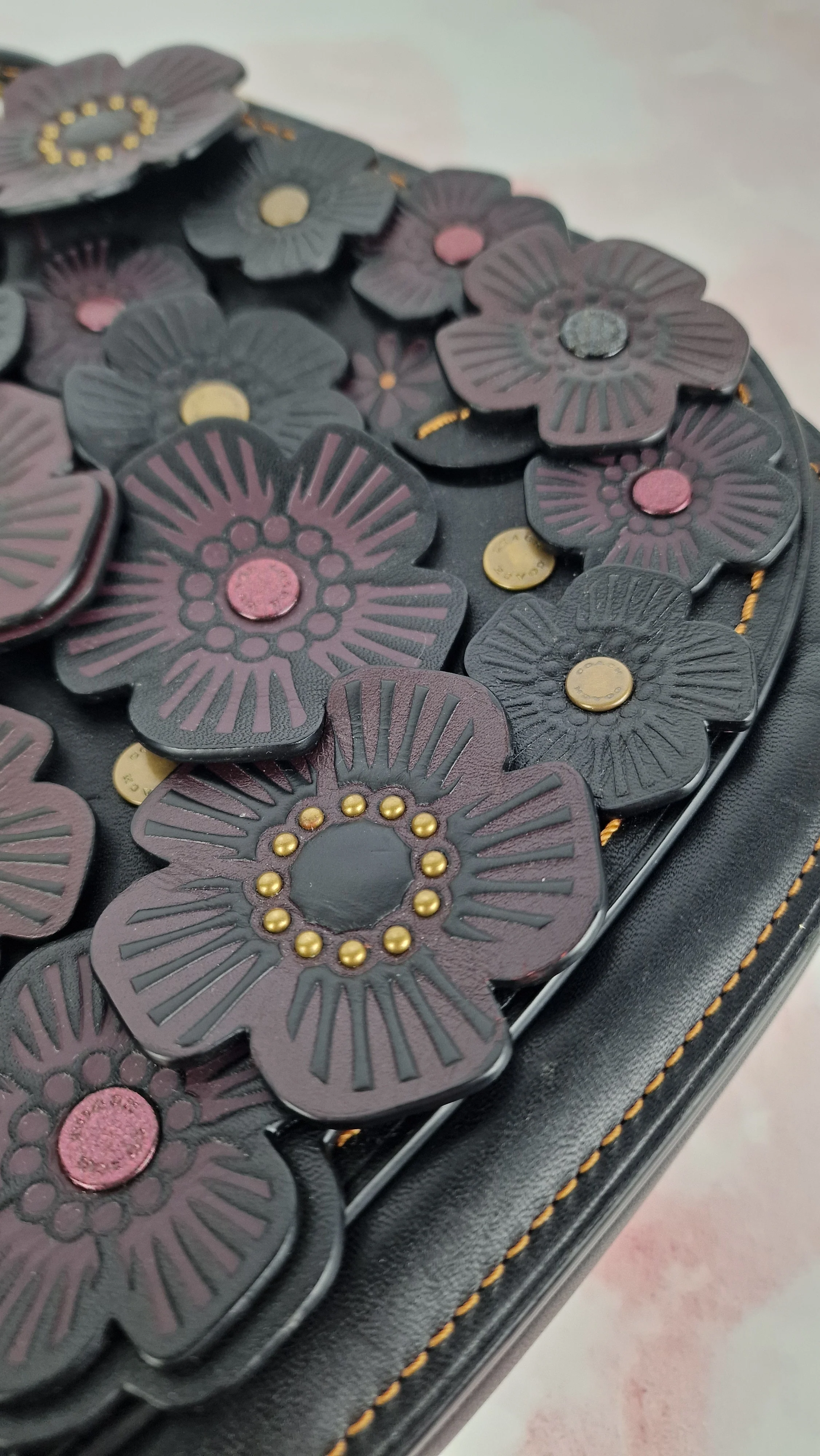 Coach 1941 Saddle 23 Bag in Black & Burgundy Tea Roses Appliqué Crossbody Shoulder Bag - Coach 38195 - Image 7