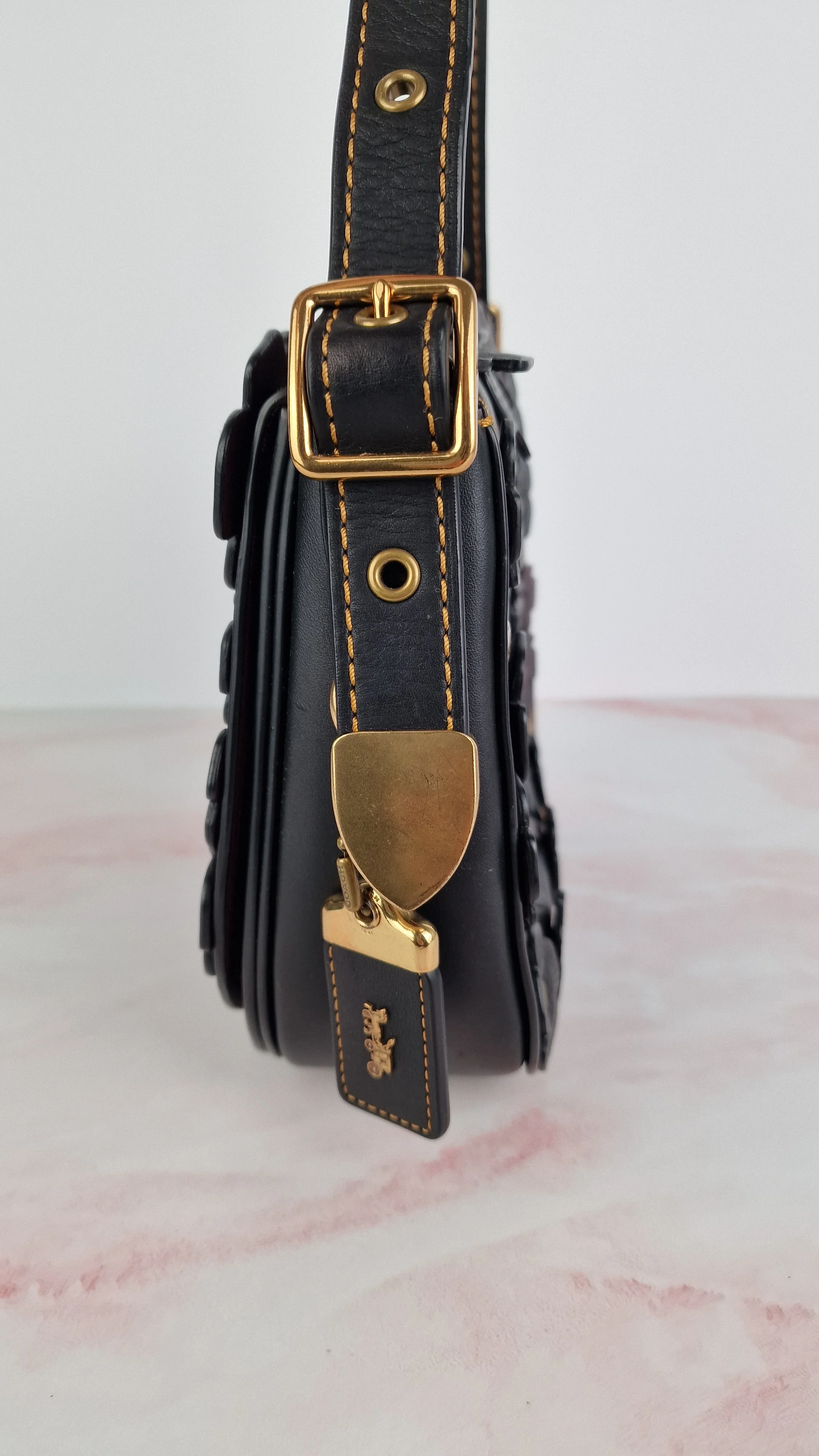 Coach 1941 Saddle 23 Bag in Black & Burgundy Tea Roses Appliqué Crossbody Shoulder Bag - Coach 38195 - Image 8