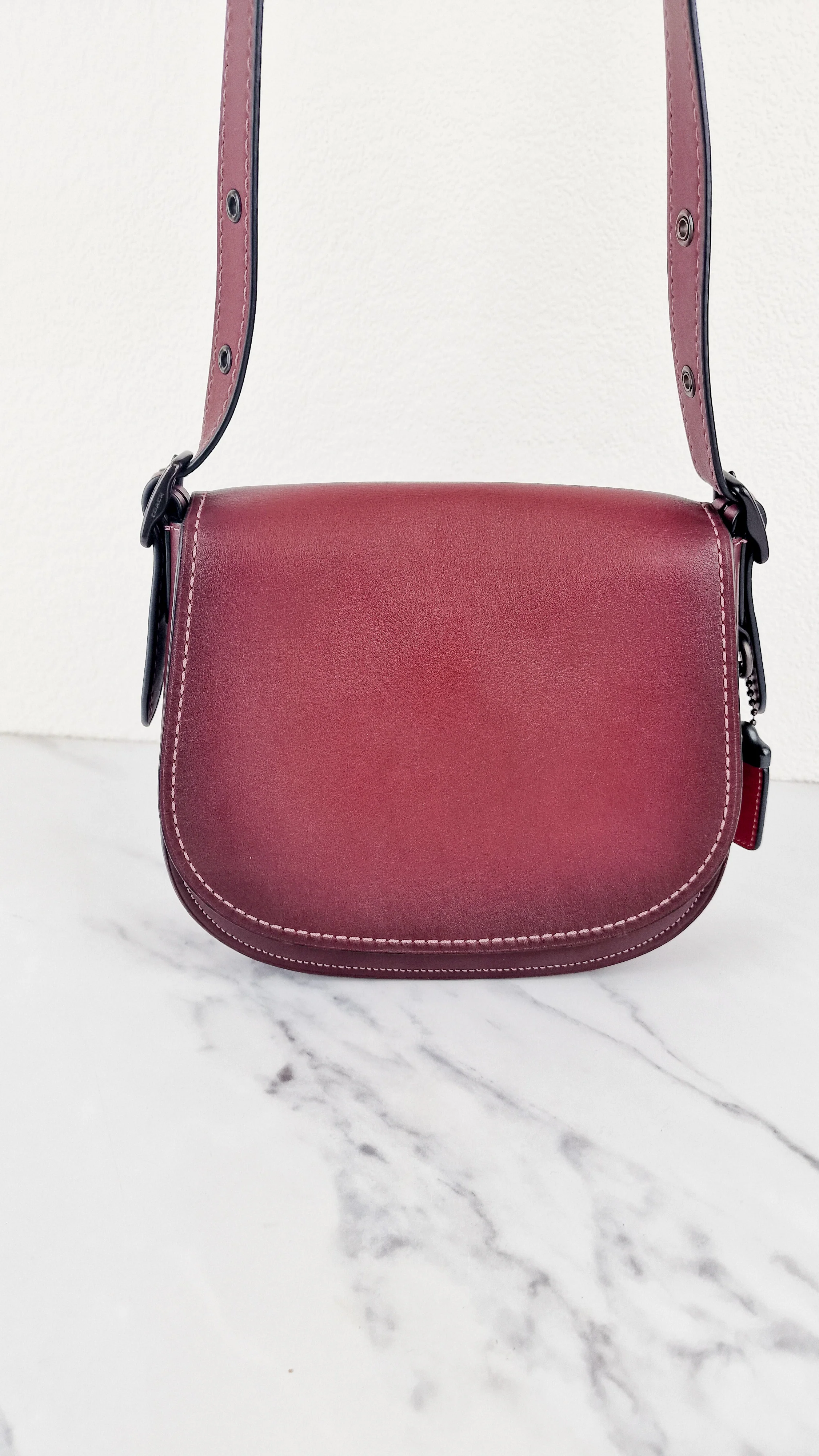 Coach 1941 Saddle 23 Bag in Burgundy Smooth Leather - Crossbody Shoulder Bag Red - Coach 55036