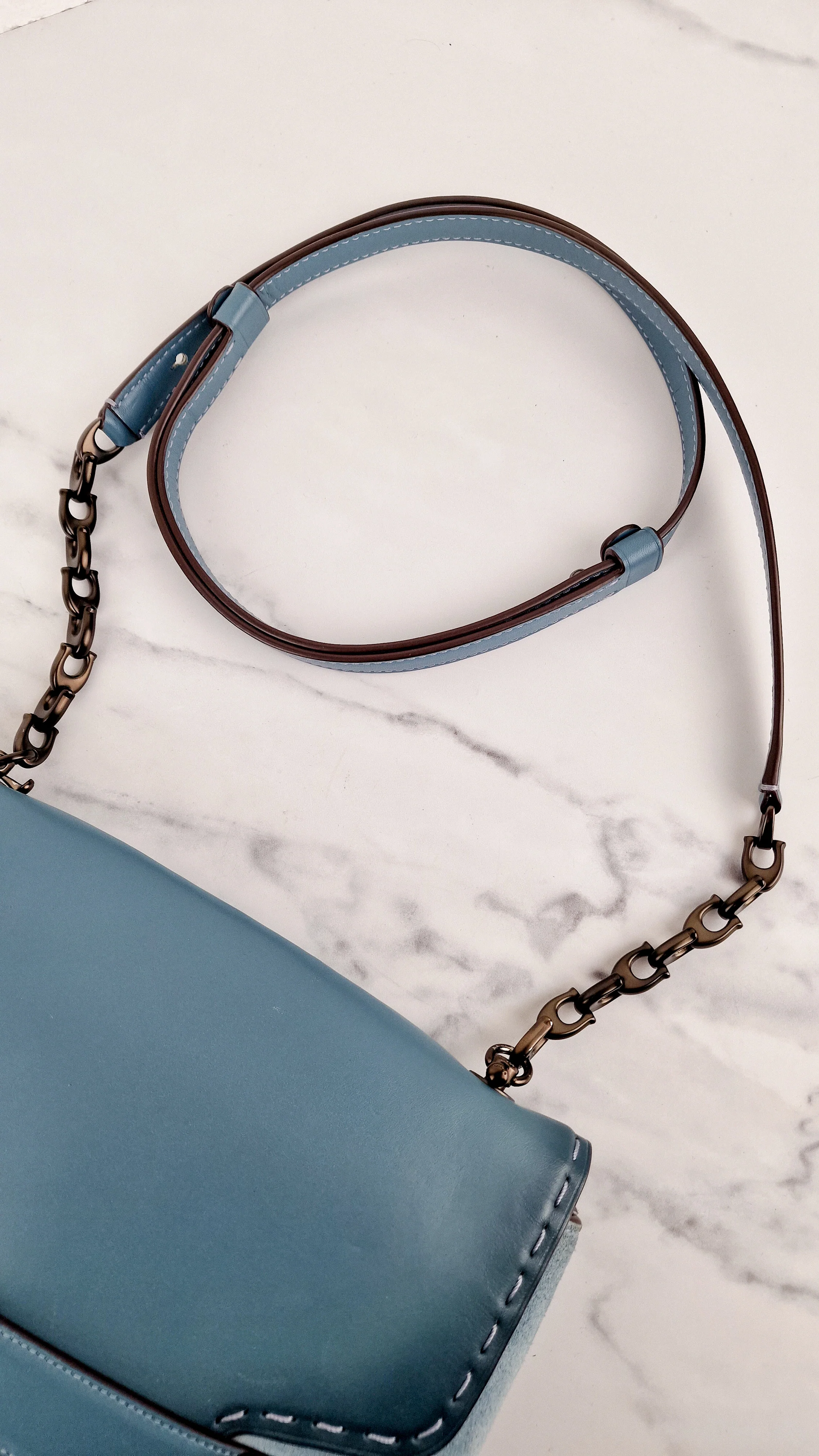 Coach 1941 Swagger Crossbody Chambray Blue Suede & Smooth Leather - Clutch Shoulder Bag Coach 25833 - Image 11