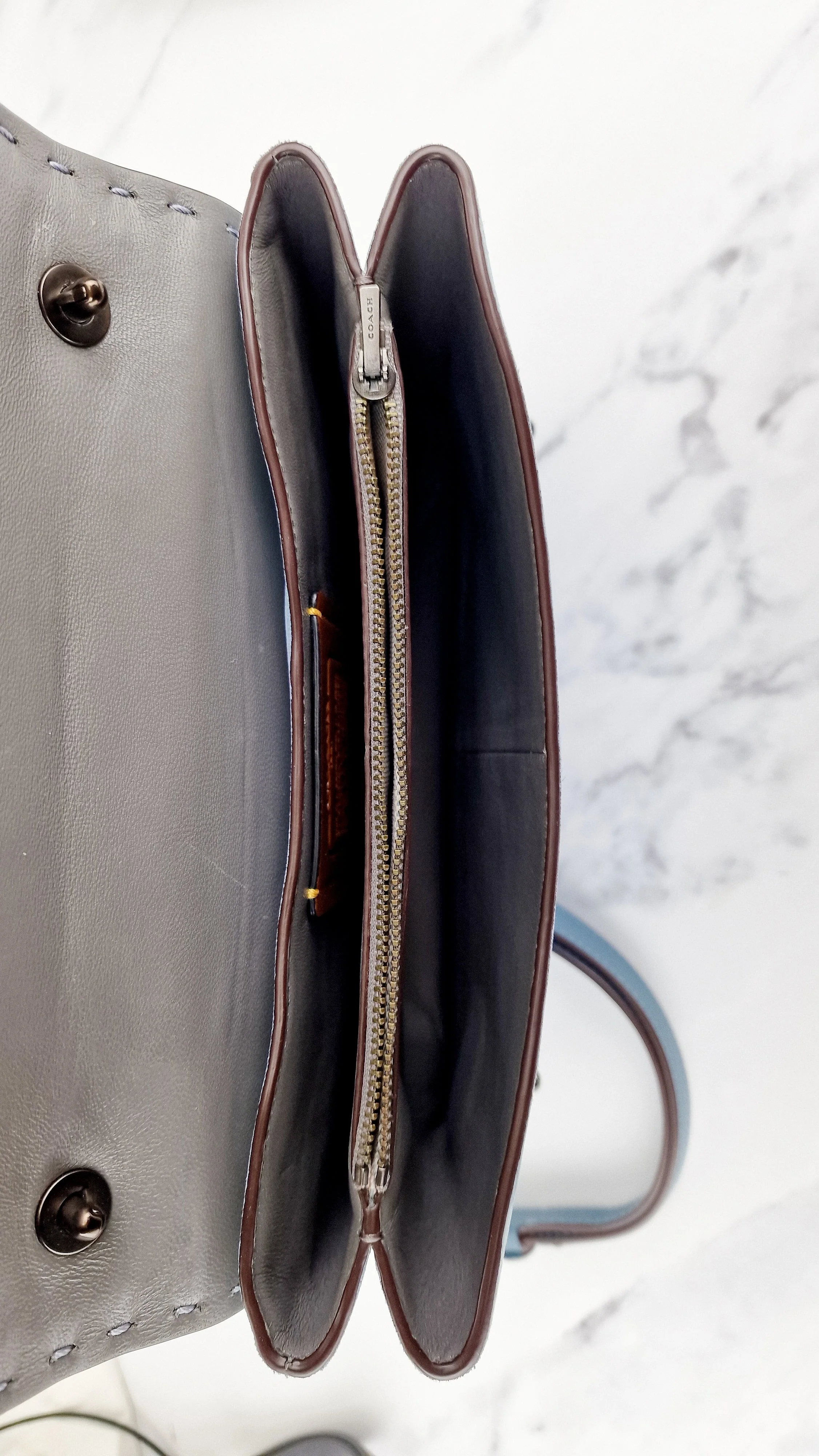Coach 1941 Swagger Crossbody Chambray Blue Suede & Smooth Leather - Clutch Shoulder Bag Coach 25833 - Image 12