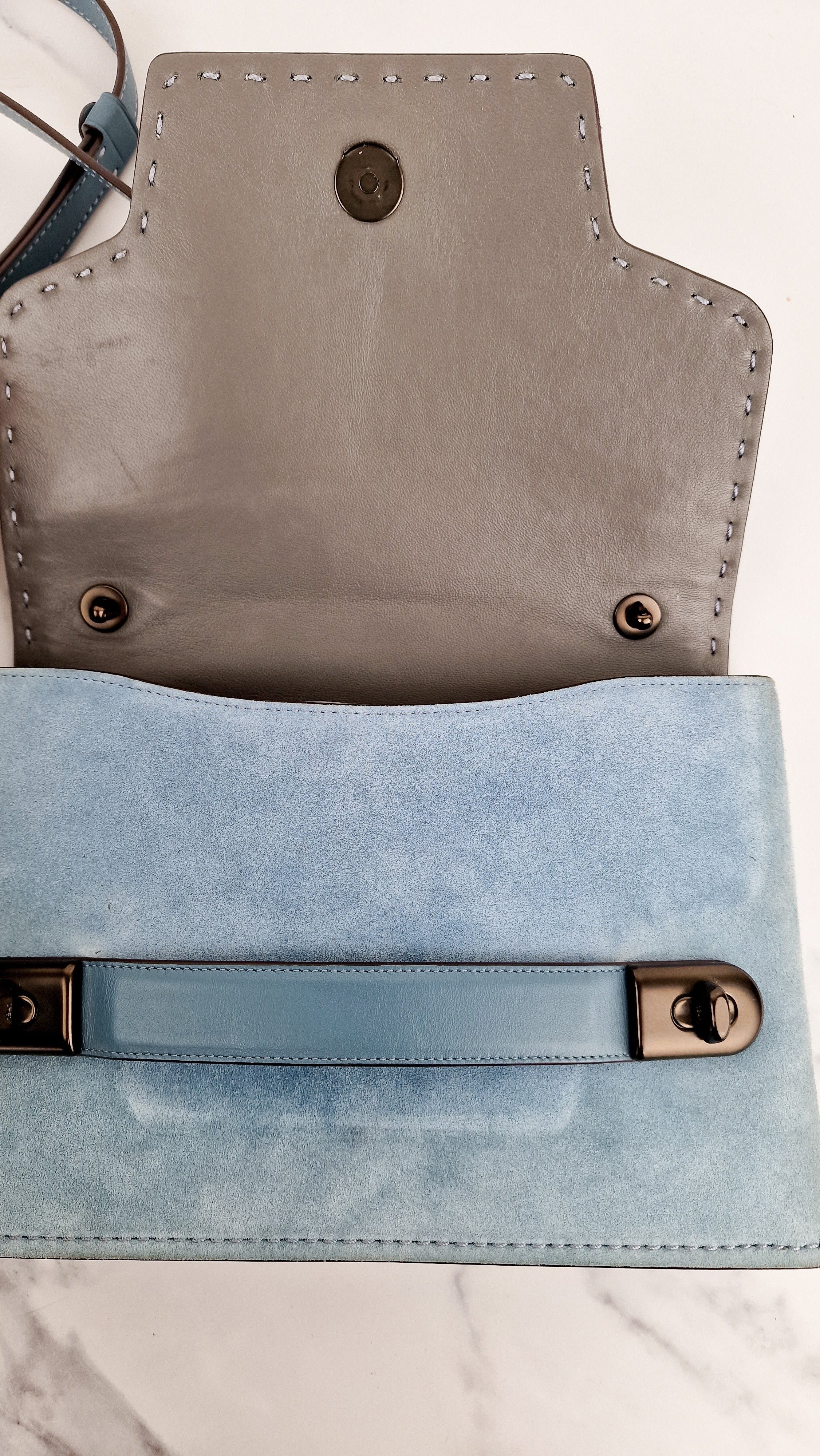 Coach 1941 Swagger Crossbody Chambray Blue Suede & Smooth Leather - Clutch Shoulder Bag Coach 25833 - Image 15