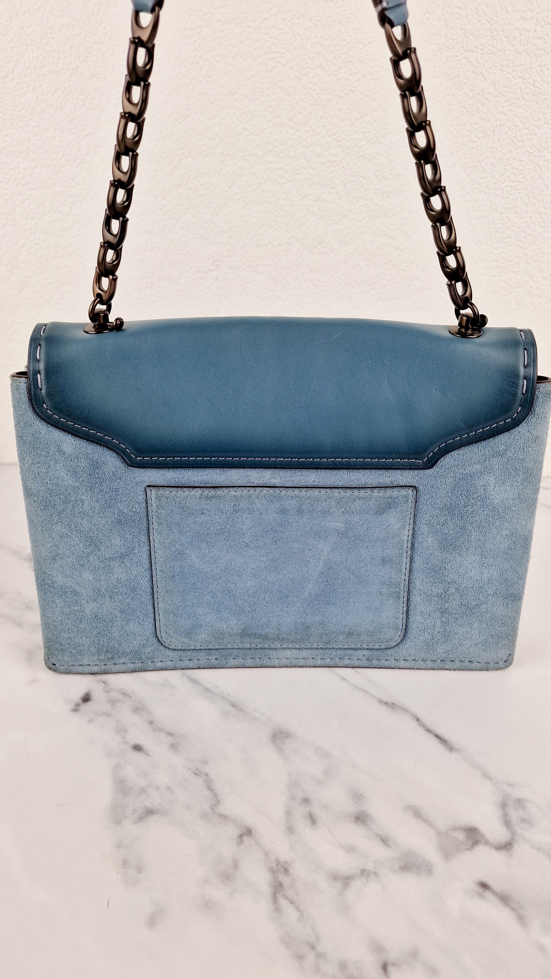 Coach 1941 Swagger Crossbody Chambray Blue Suede & Smooth Leather - Clutch Shoulder Bag Coach 25833 - Image 6