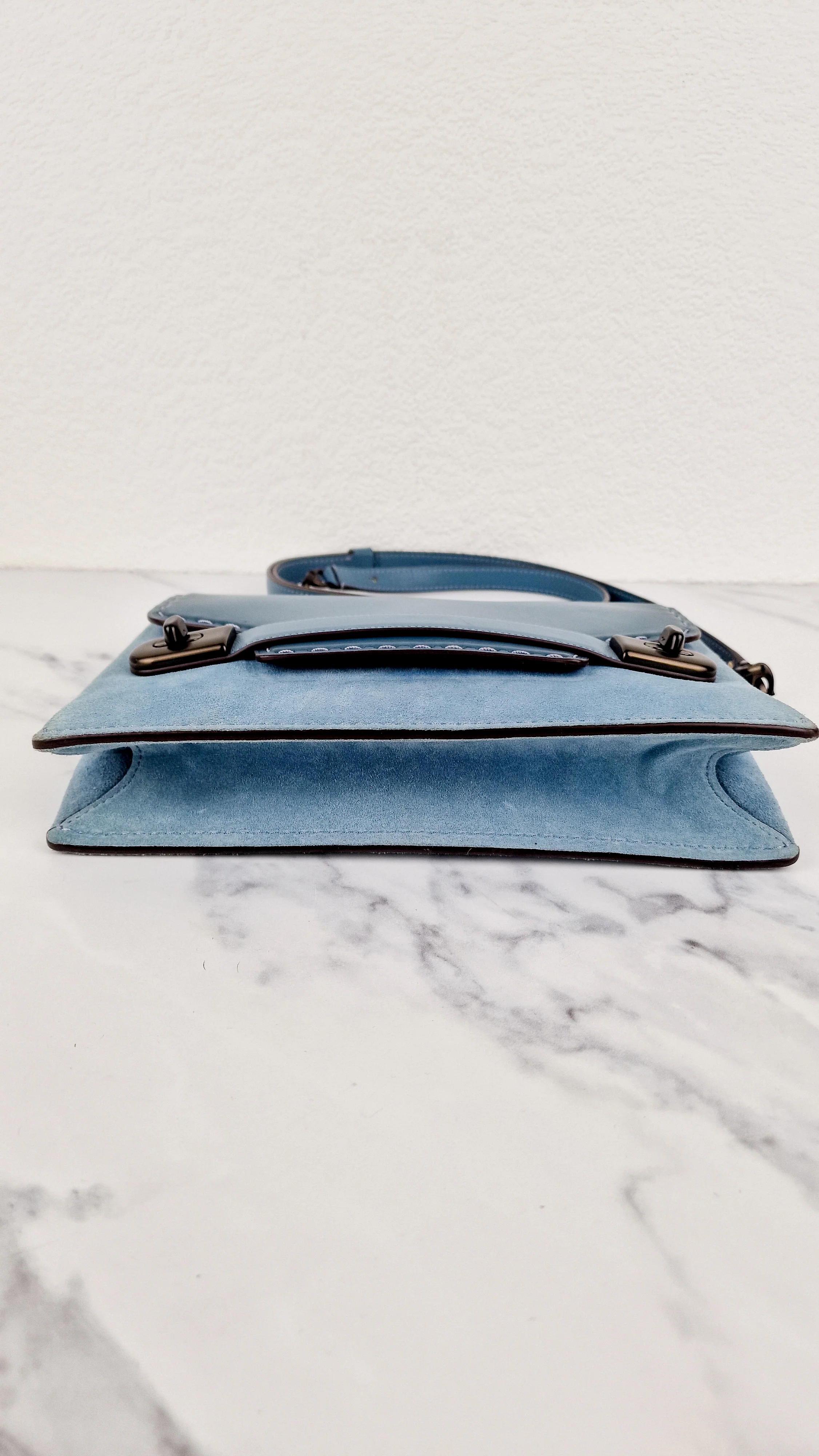Coach 1941 Swagger Crossbody Chambray Blue Suede & Smooth Leather - Clutch Shoulder Bag Coach 25833 - Image 8