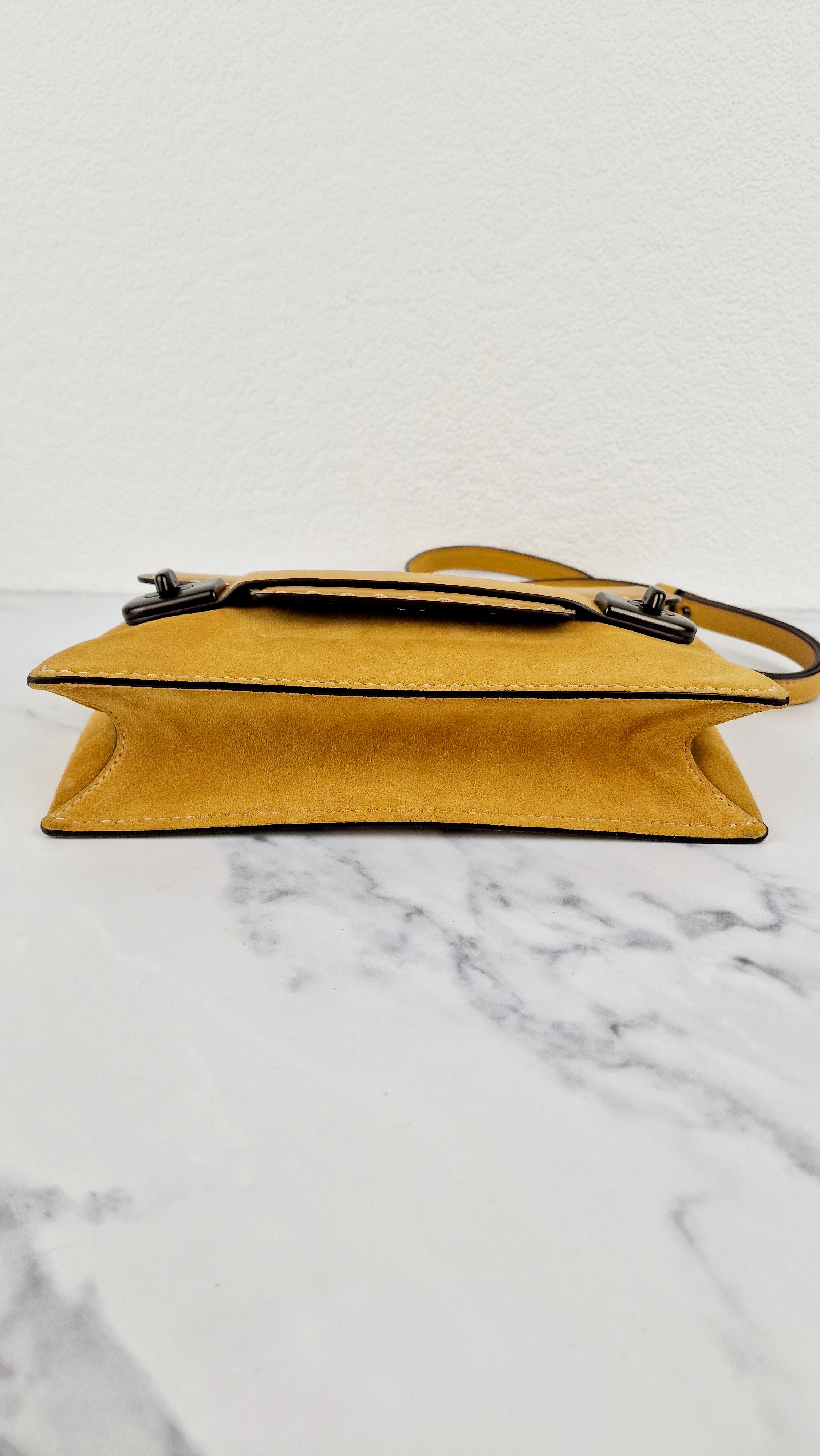 Coach 1941 Swagger Crossbody in Flax Yellow Suede & Smooth Leather - Clutch Shoulder Bag- Coach 25833 - Image 10