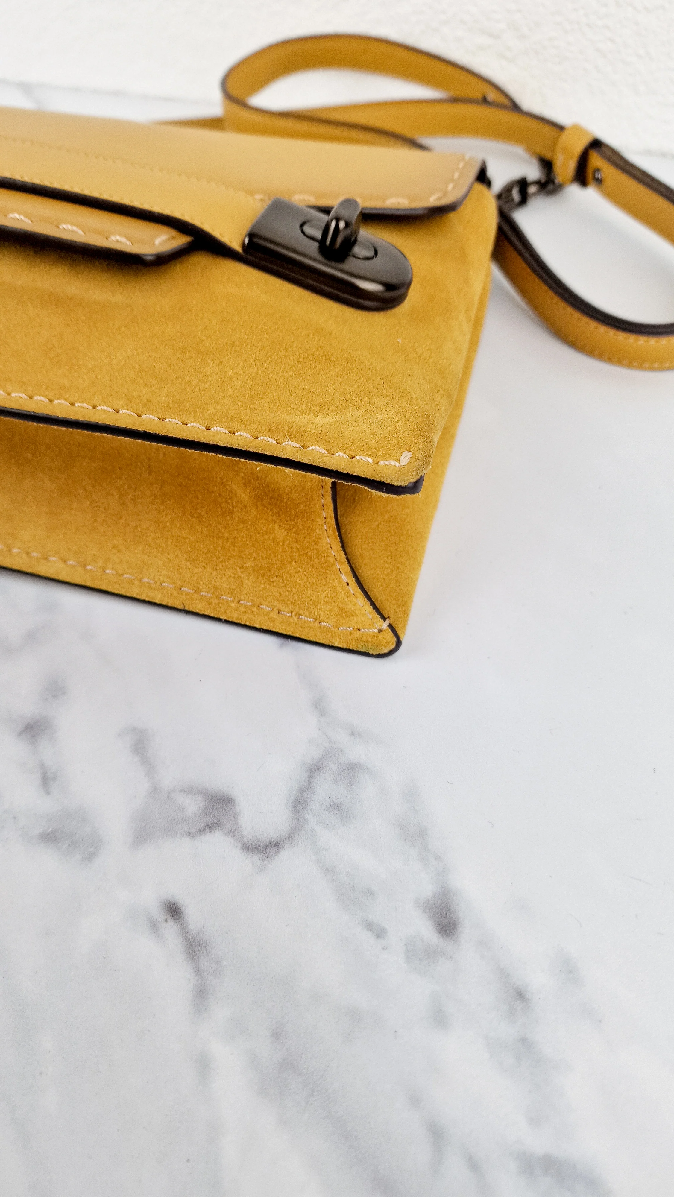 Coach 1941 Swagger Crossbody in Flax Yellow Suede & Smooth Leather - Clutch Shoulder Bag- Coach 25833 - Image 13