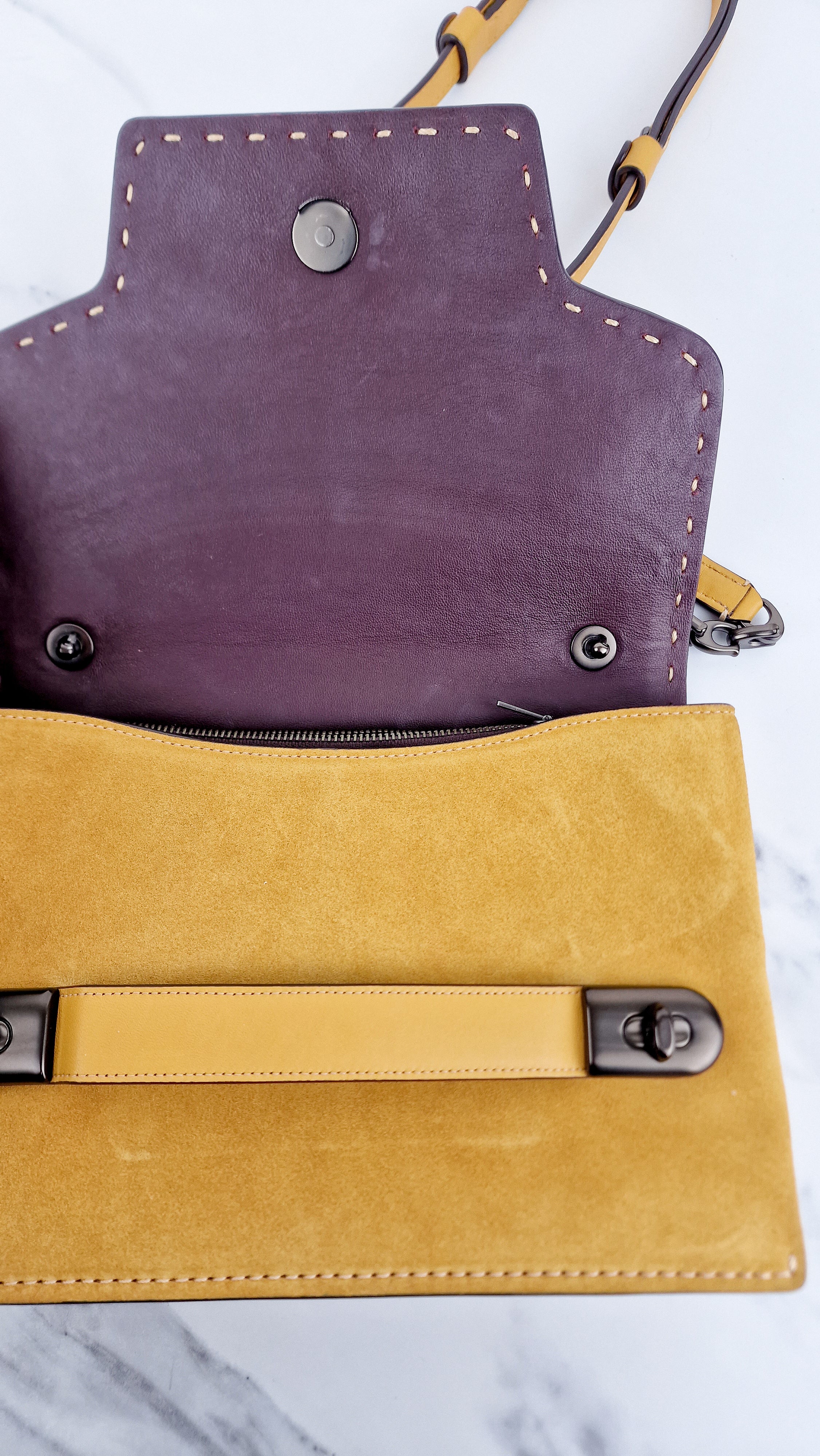 Coach 1941 Swagger Crossbody in Flax Yellow Suede & Smooth Leather - Clutch Shoulder Bag- Coach 25833 - Image 14