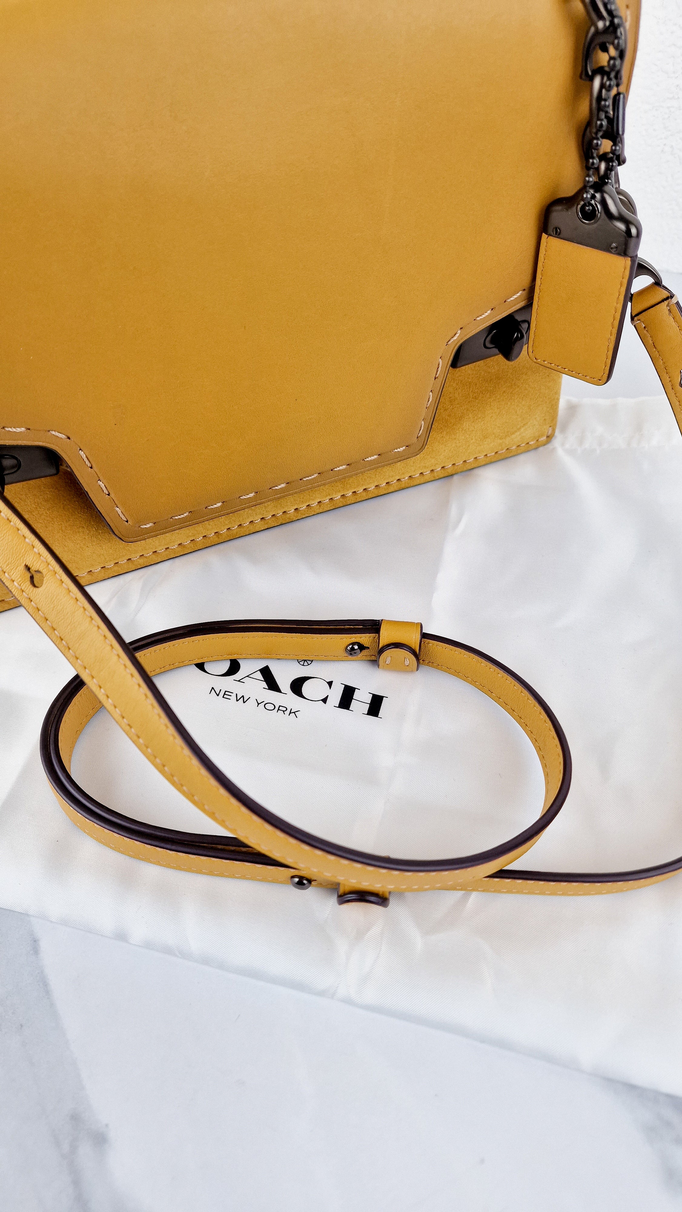 Coach 1941 Swagger Crossbody in Flax Yellow Suede & Smooth Leather - Clutch Shoulder Bag- Coach 25833 - Image 18