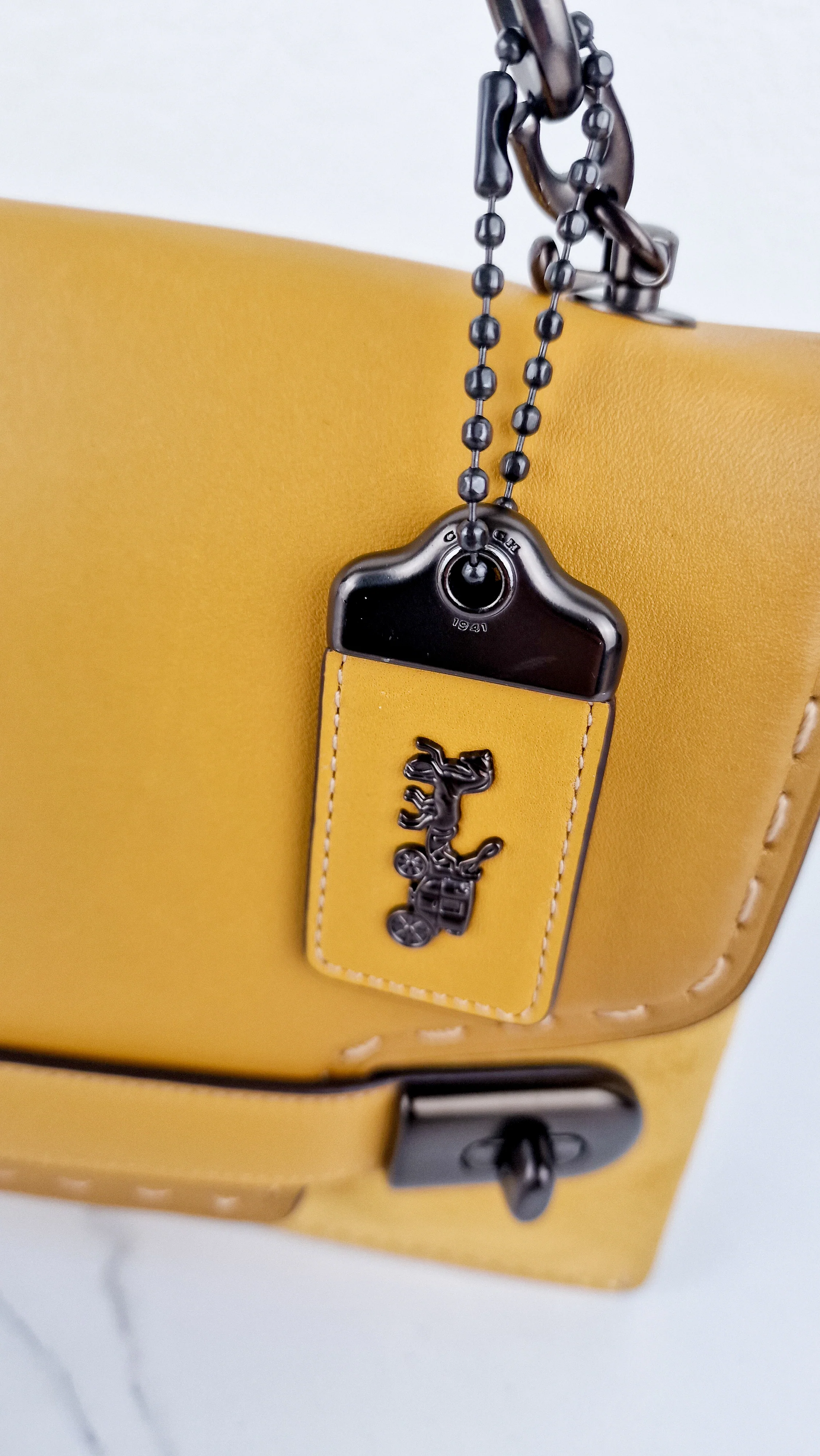 Coach 1941 Swagger Crossbody in Flax Yellow Suede & Smooth Leather - Clutch Shoulder Bag- Coach 25833 - Image 2