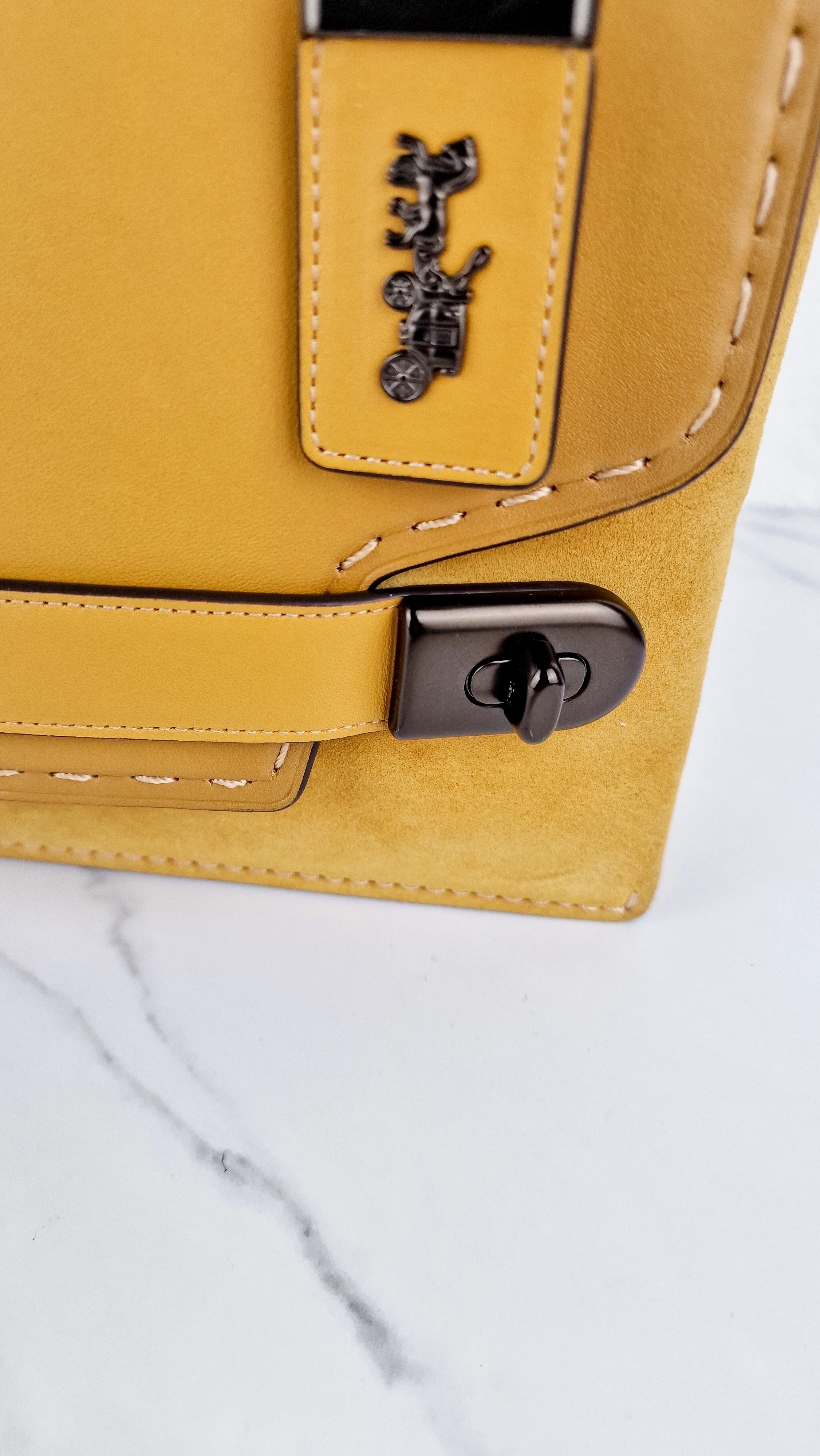 Coach 1941 Swagger Crossbody in Flax Yellow Suede & Smooth Leather - Clutch Shoulder Bag- Coach 25833 - Image 3