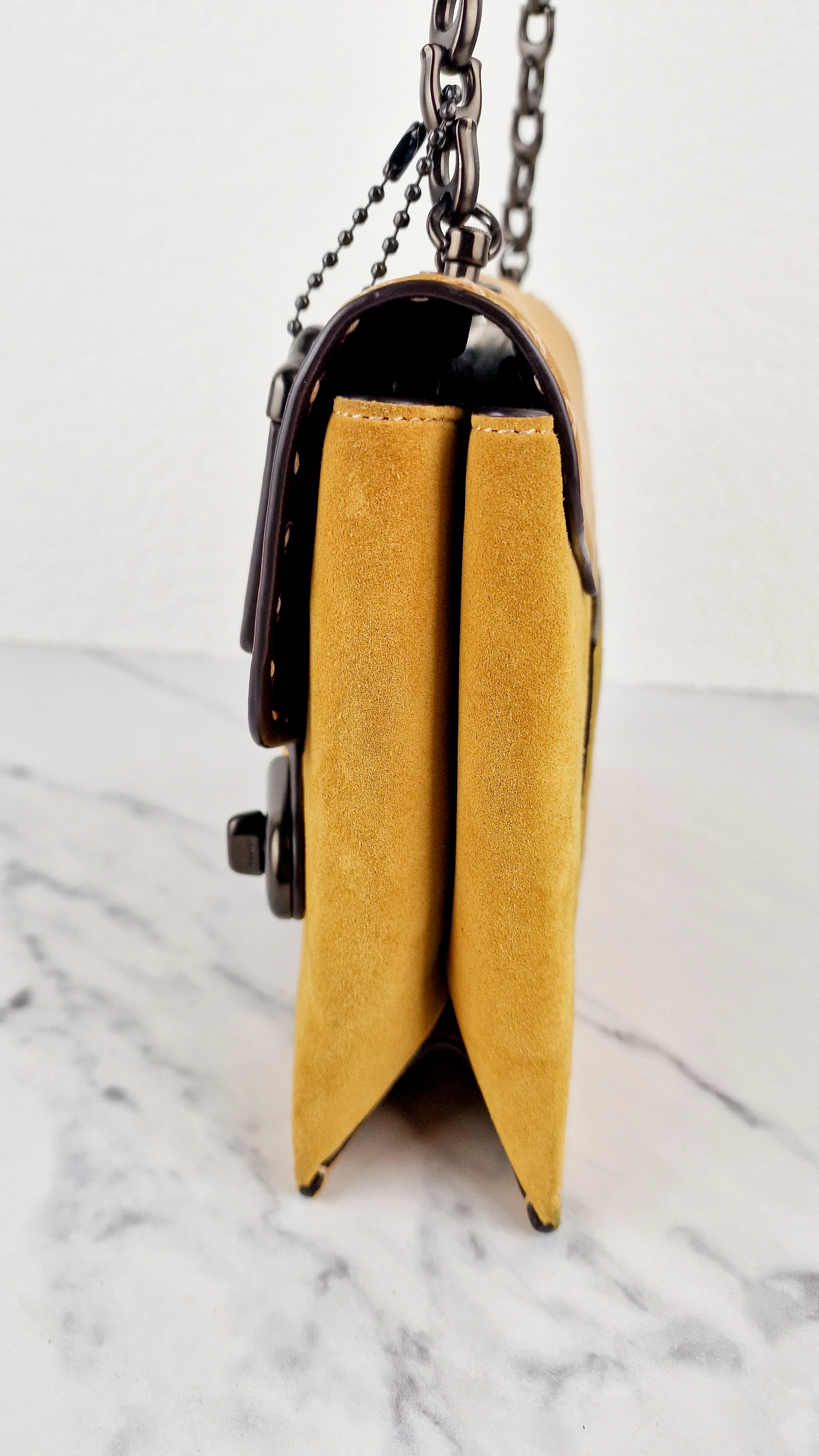 Coach 1941 Swagger Crossbody in Flax Yellow Suede & Smooth Leather - Clutch Shoulder Bag- Coach 25833 - Image 4