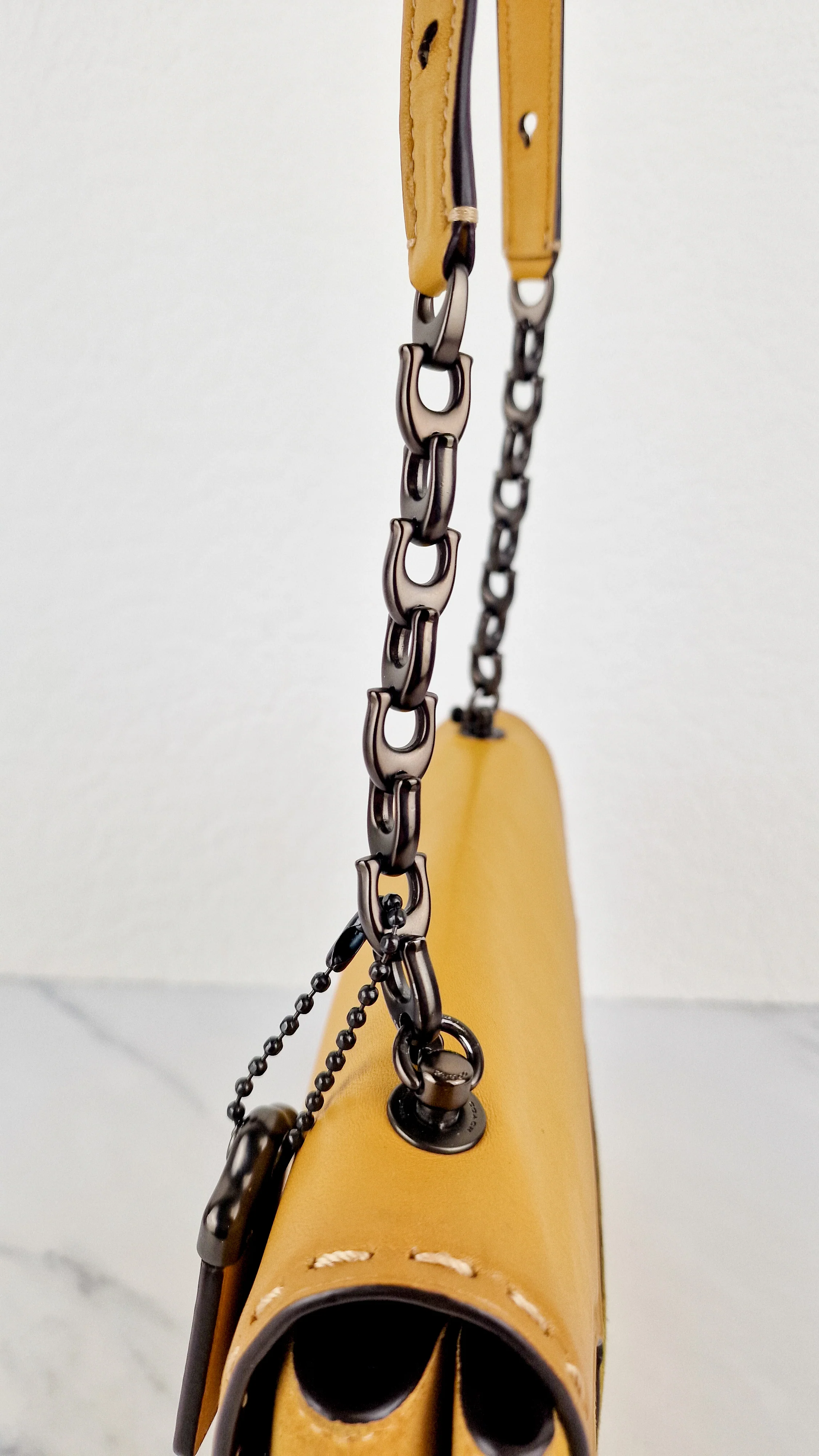 Coach 1941 Swagger Crossbody in Flax Yellow Suede & Smooth Leather - Clutch Shoulder Bag- Coach 25833 - Image 6