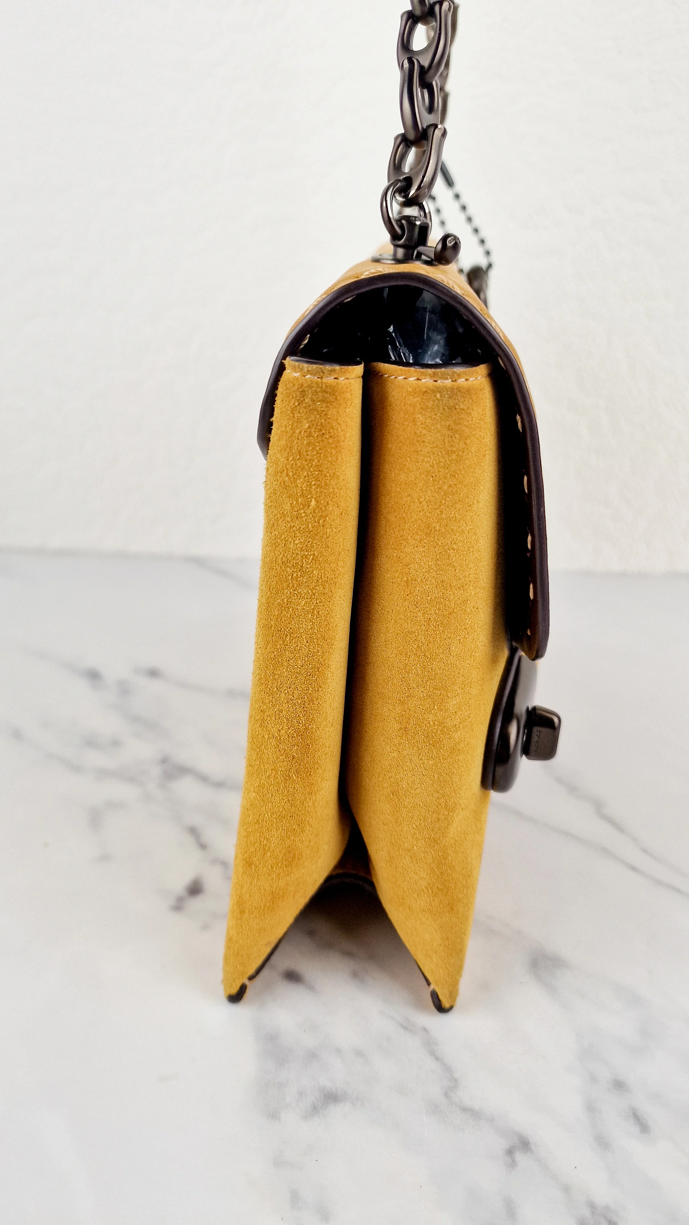 Coach 1941 Swagger Crossbody in Flax Yellow Suede & Smooth Leather - Clutch Shoulder Bag- Coach 25833 - Image 9
