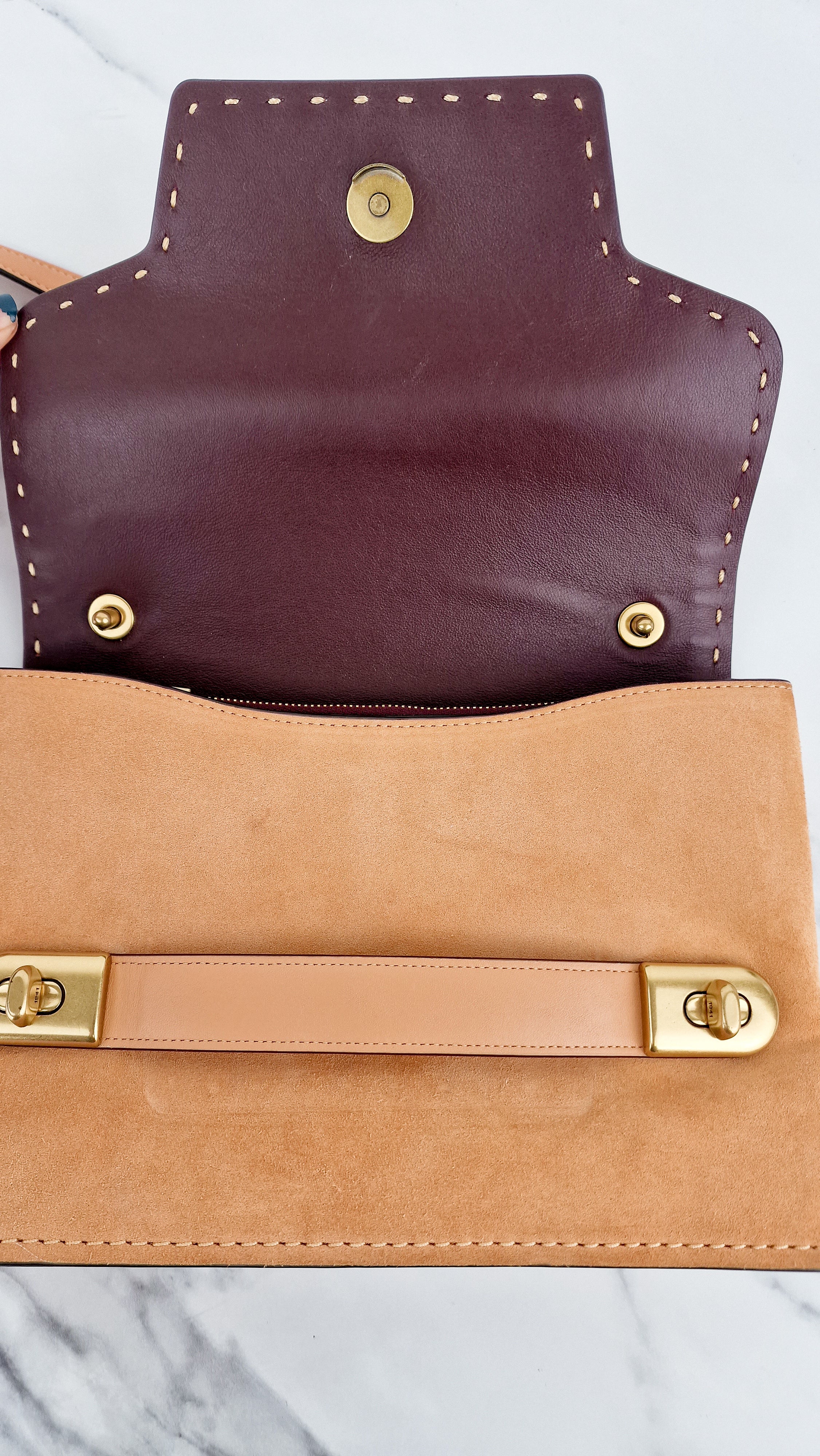 Coach 1941 Swagger Crossbody in Apricot Sand Orange Suede & Smooth Leather - Clutch Shoulder Bag- Coach 25833 - Image 14