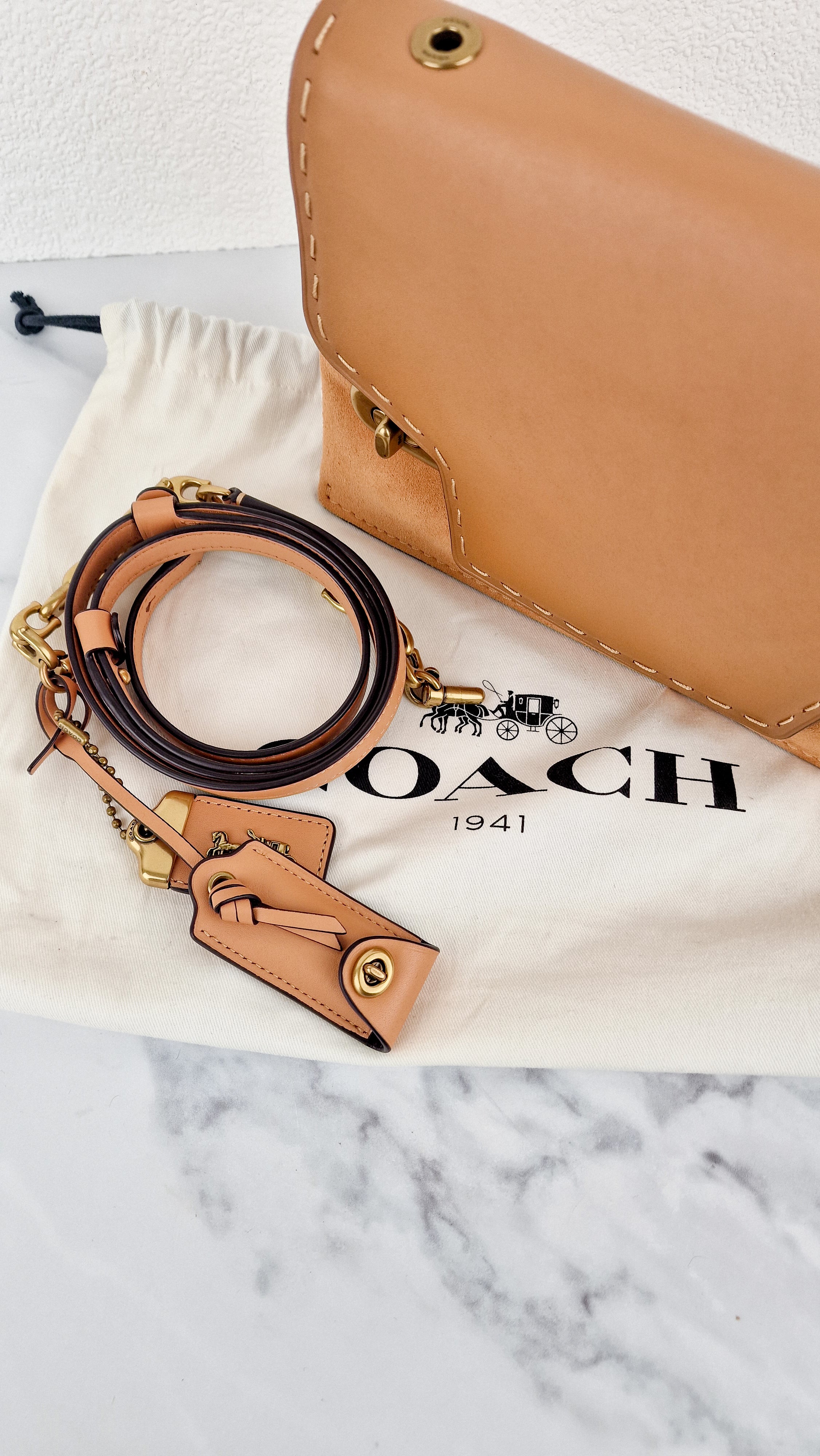 Coach 1941 Swagger Crossbody in Apricot Sand Orange Suede & Smooth Leather - Clutch Shoulder Bag- Coach 25833 - Image 19