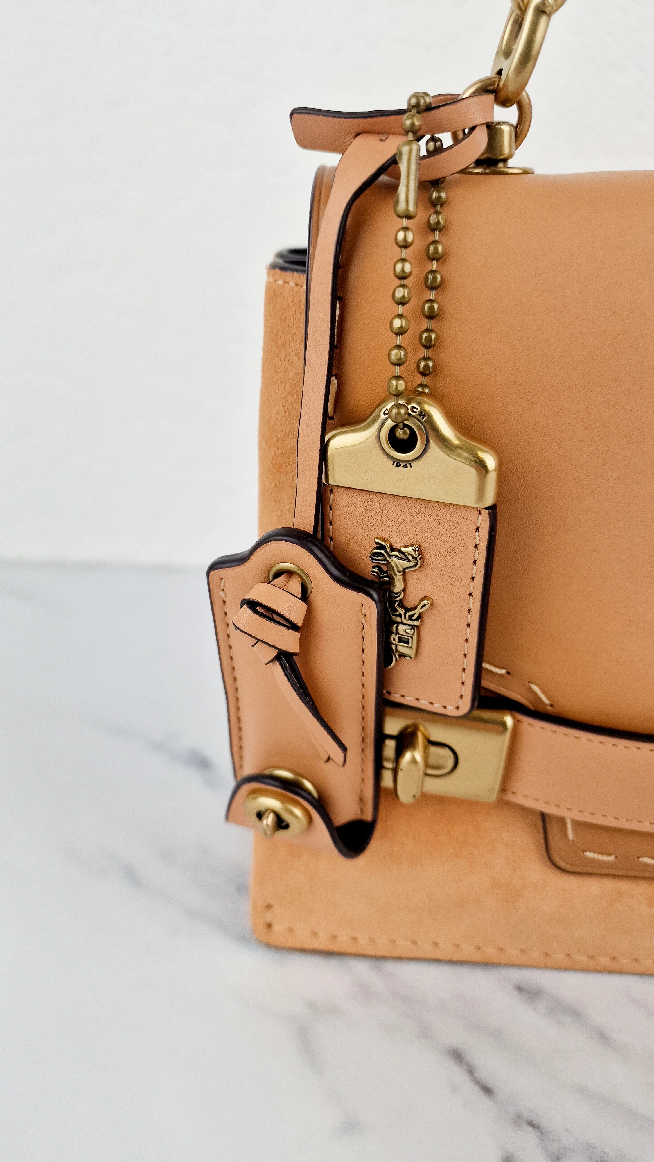 Coach 1941 Swagger Crossbody in Apricot Sand Orange Suede & Smooth Leather - Clutch Shoulder Bag- Coach 25833 - Image 2