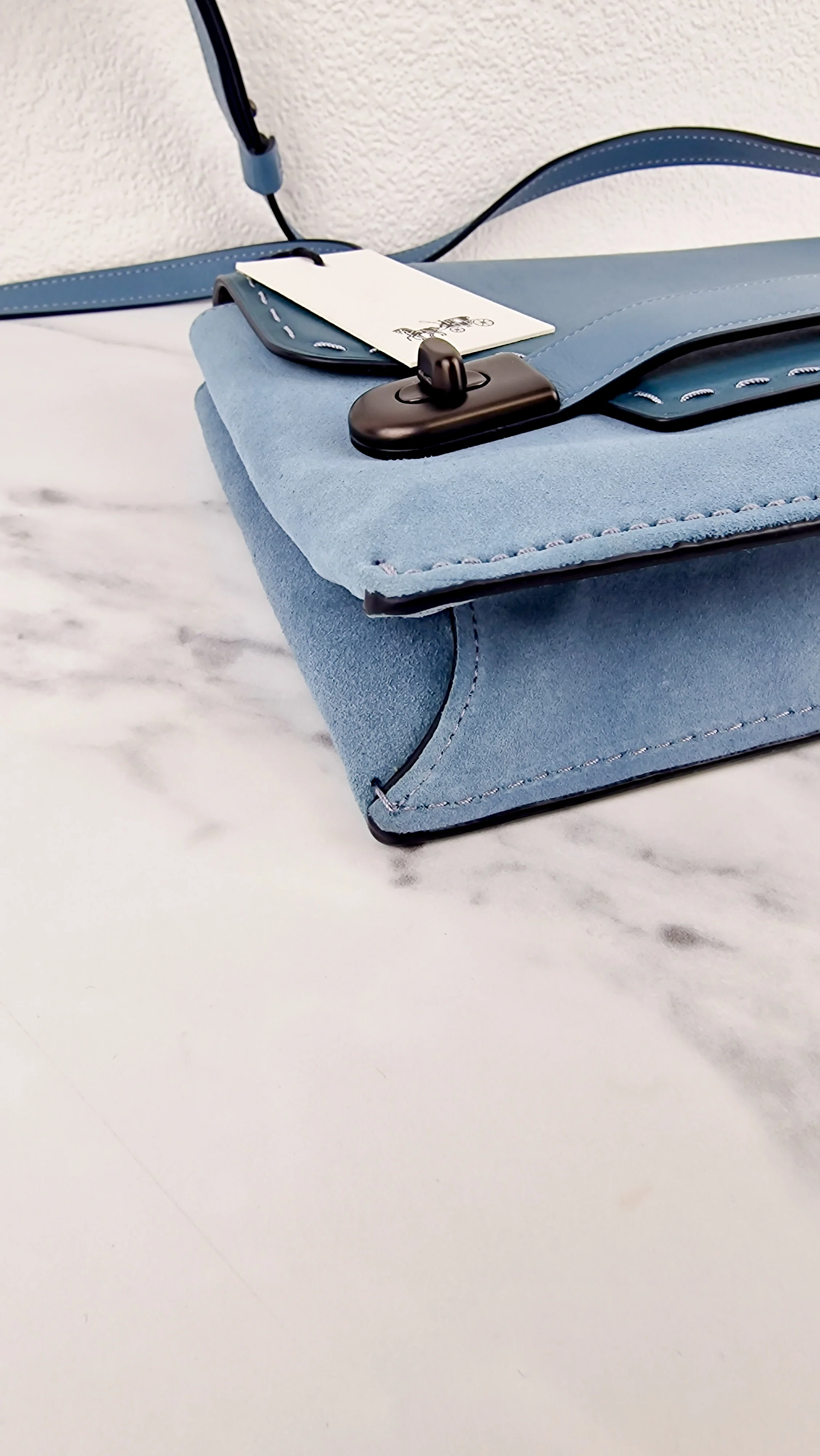 Coach 1941 Swagger Crossbody in Chambray Blue Suede & Smooth Leather - Clutch Shoulder Bag- Coach 25833 - Image 10