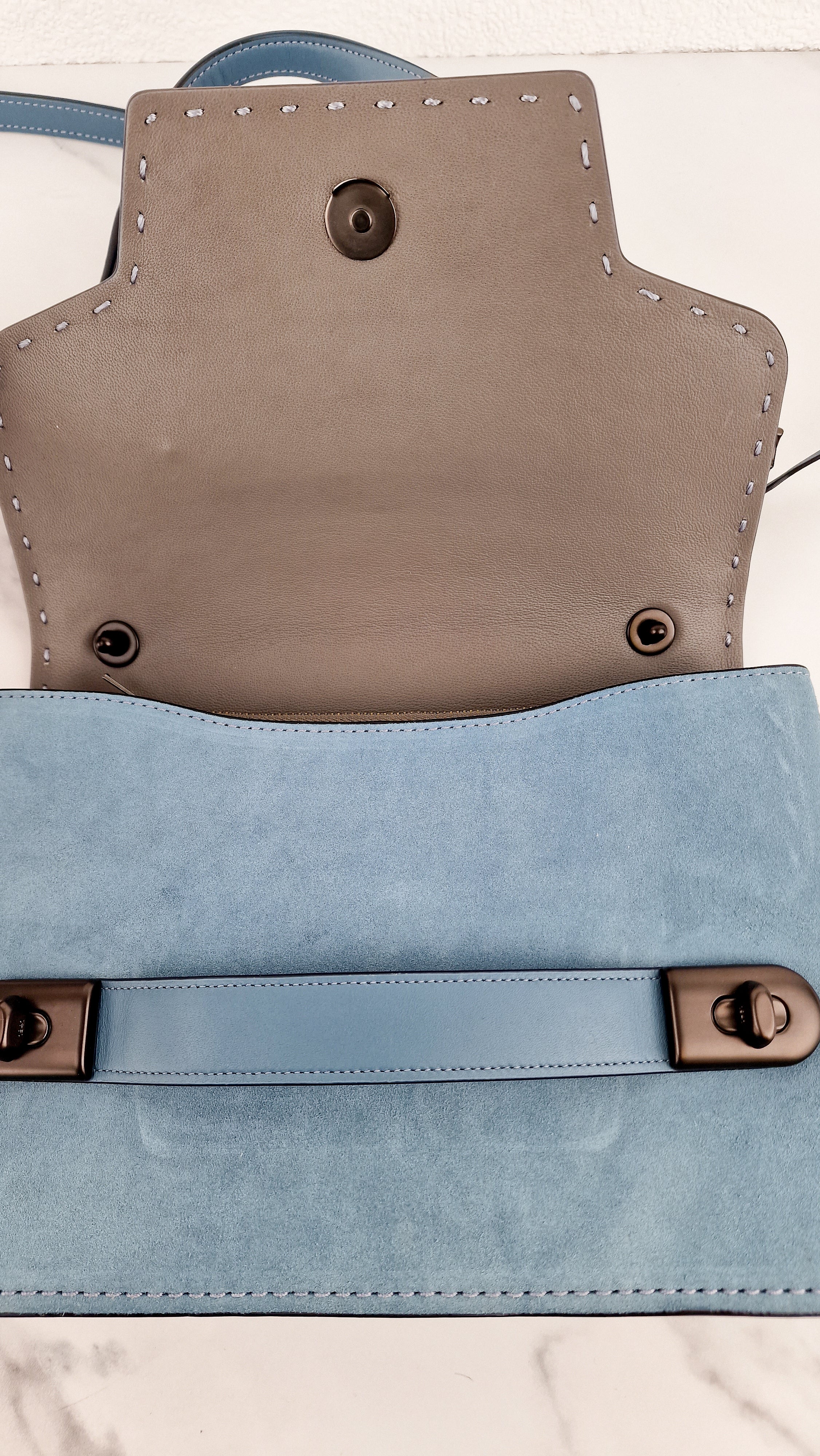 Coach 1941 Swagger Crossbody in Chambray Blue Suede & Smooth Leather - Clutch Shoulder Bag- Coach 25833 - Image 12