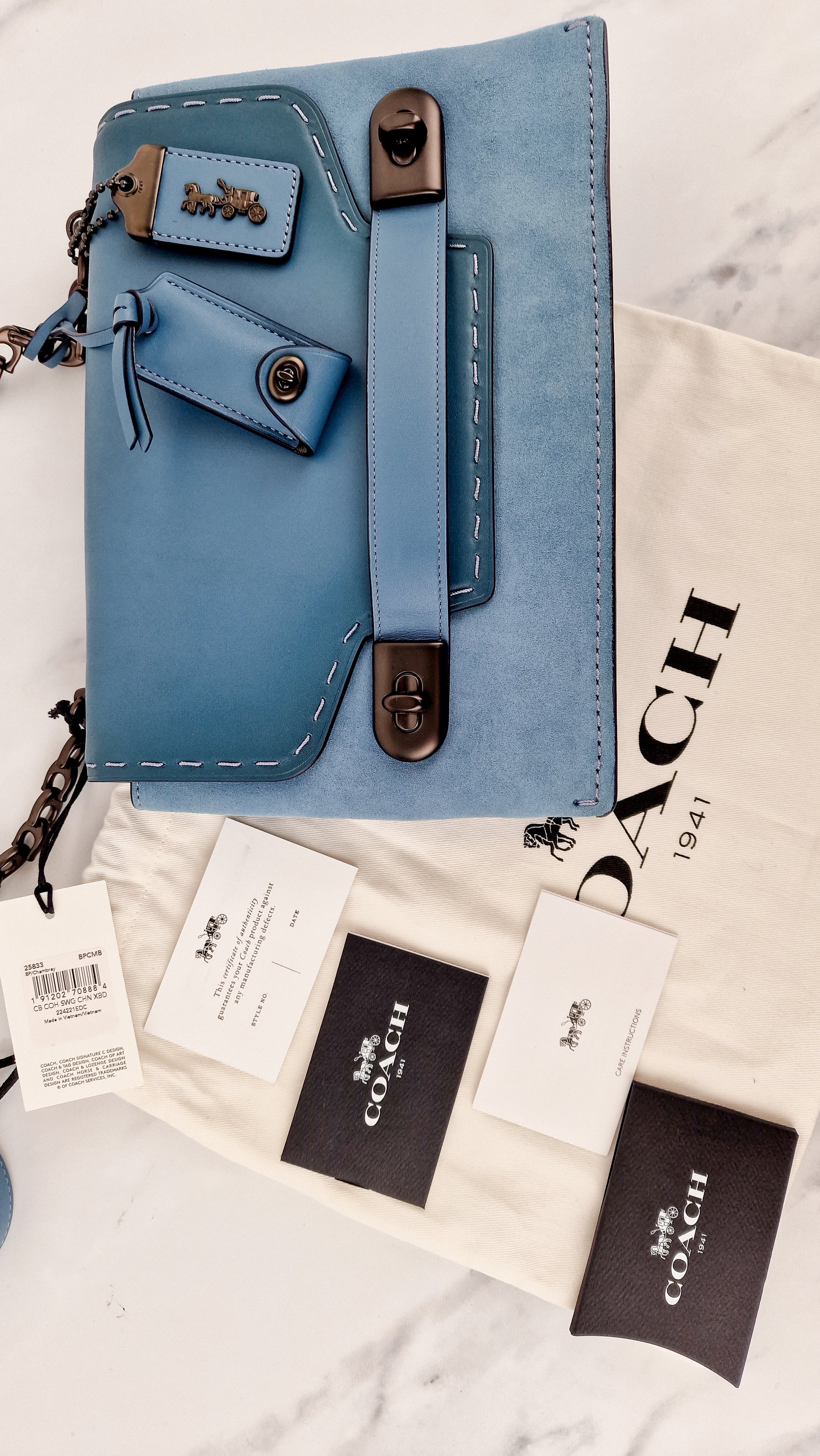 Coach 1941 Swagger Crossbody in Chambray Blue Suede & Smooth Leather - Clutch Shoulder Bag- Coach 25833 - Image 16