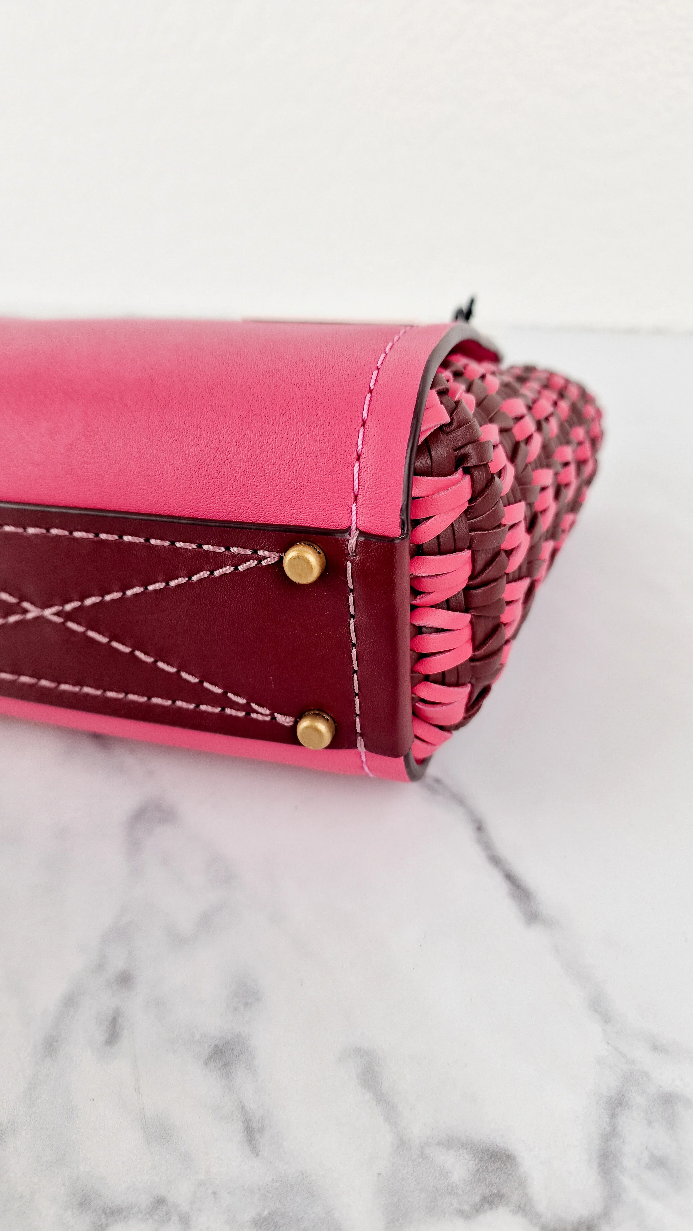 Coach 1941 Troupe Tote 16 in Confetti Pink with Weaving Upwoven sides Smooth Leather - Crossbody Mini Bag Handbag - Coach 619 - Image 10