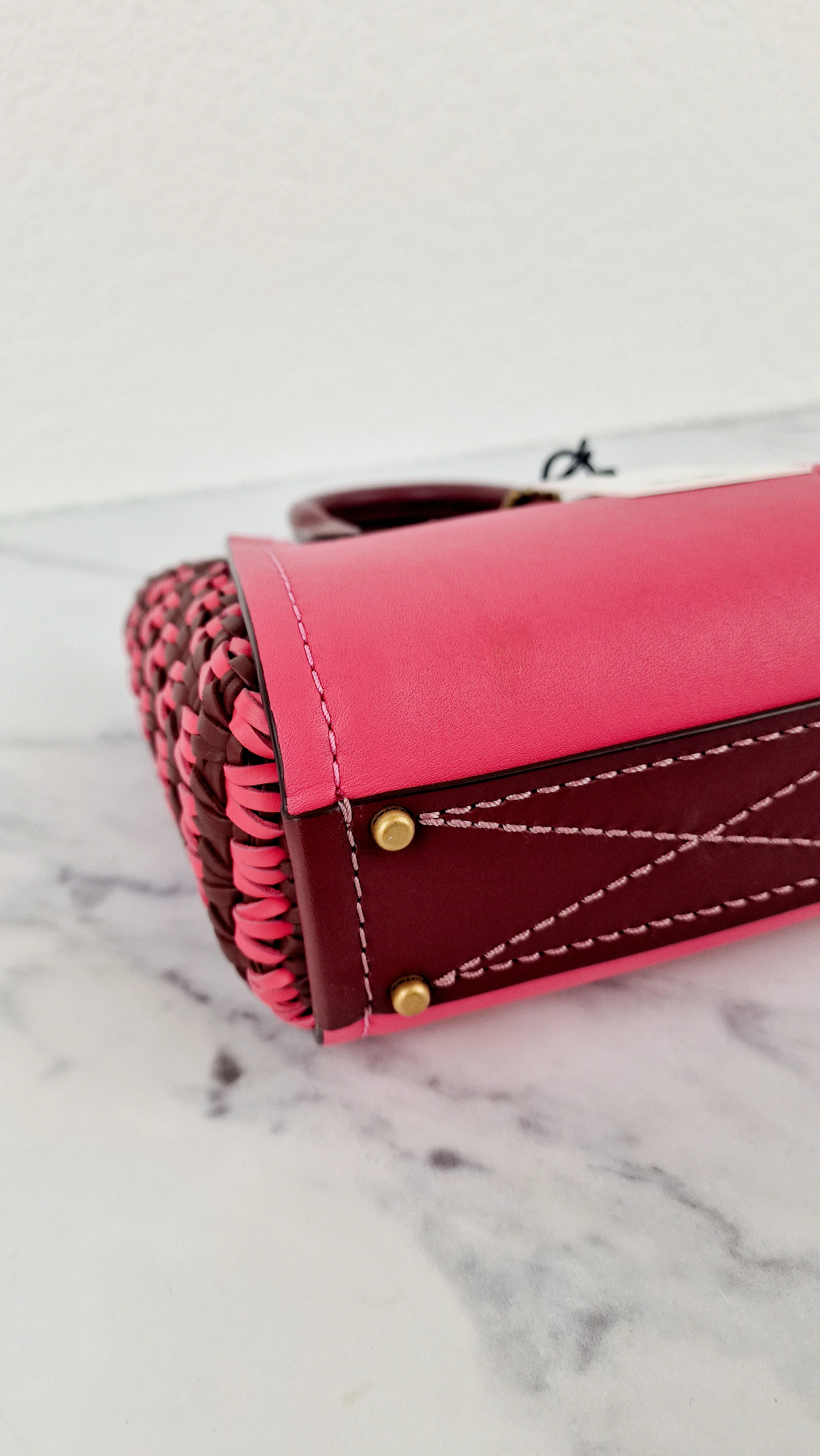 Coach 1941 Troupe Tote 16 in Confetti Pink with Weaving Upwoven sides Smooth Leather - Crossbody Mini Bag Handbag - Coach 619 - Image 11