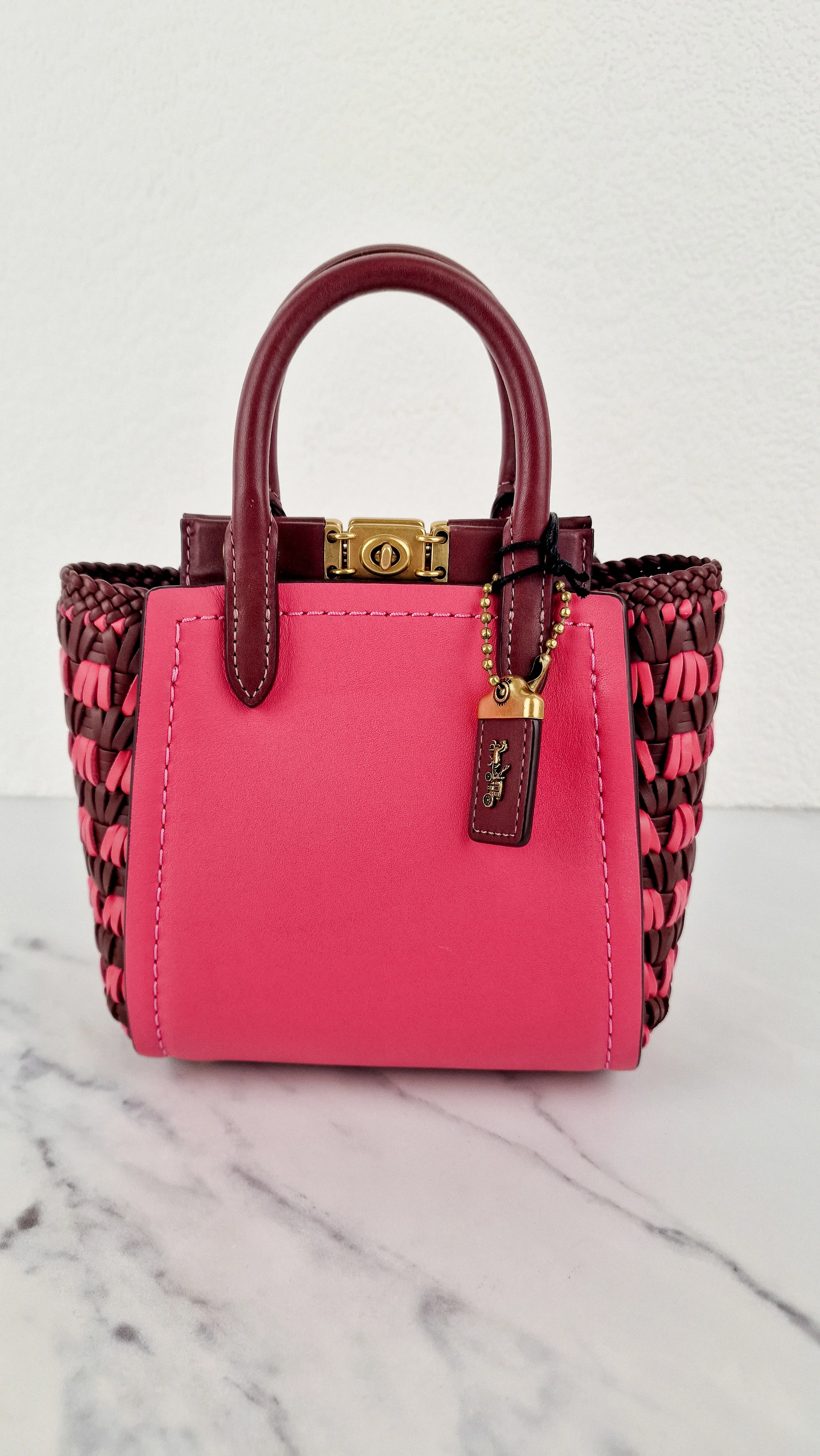Coach 1941 Troupe Tote 16 in Confetti Pink with Weaving Upwoven sides Smooth Leather - Crossbody Mini Bag Handbag - Coach 619 - Image 2