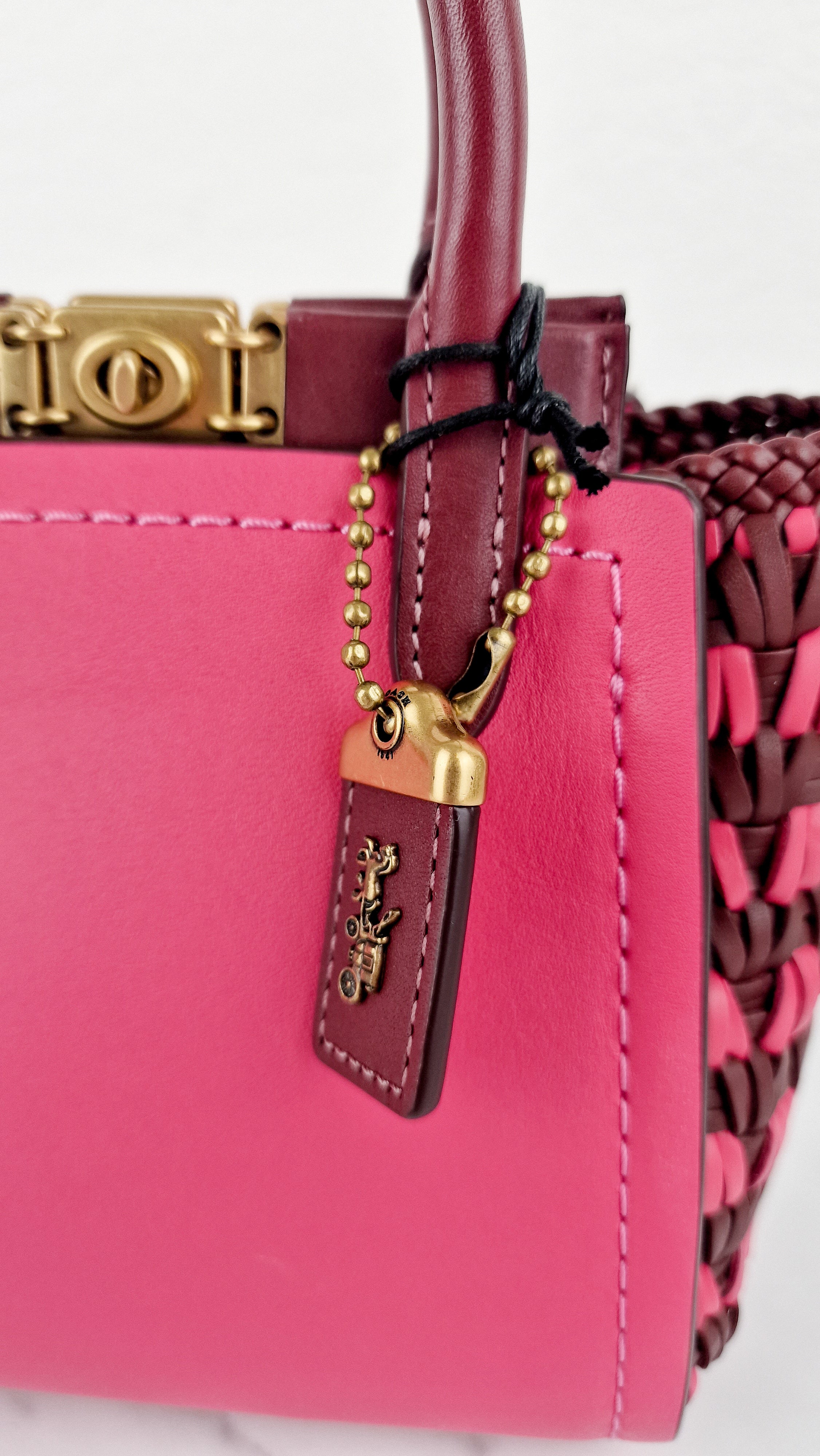 Coach 1941 Troupe Tote 16 in Confetti Pink with Weaving Upwoven sides Smooth Leather - Crossbody Mini Bag Handbag - Coach 619 - Image 3