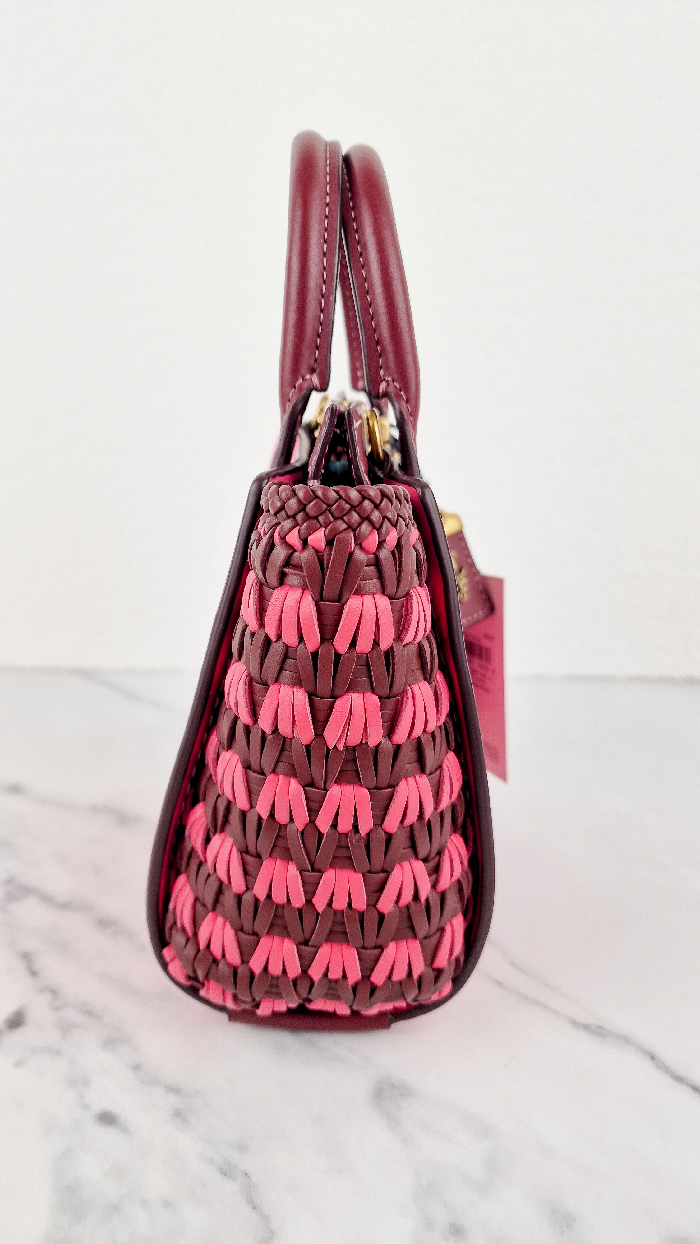Coach 1941 Troupe Tote 16 in Confetti Pink with Weaving Upwoven sides Smooth Leather - Crossbody Mini Bag Handbag - Coach 619 - Image 8