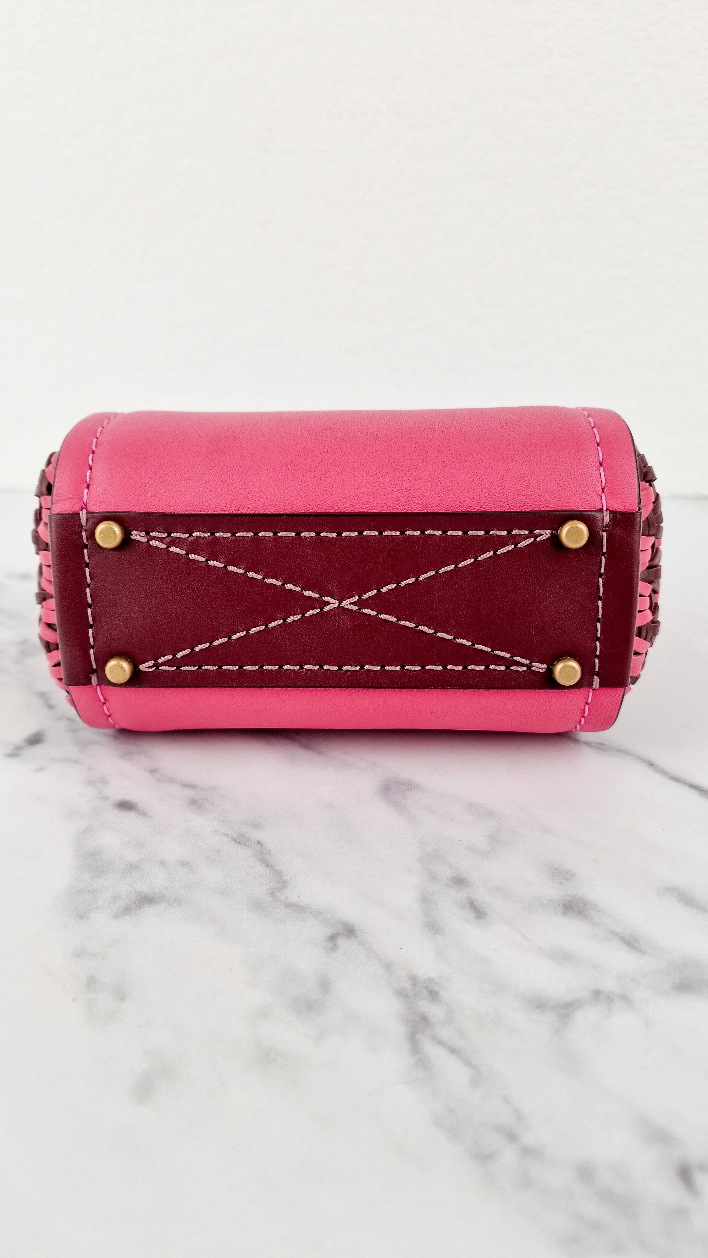 Coach 1941 Troupe Tote 16 in Confetti Pink with Weaving Upwoven sides Smooth Leather - Crossbody Mini Bag Handbag - Coach 619 - Image 9