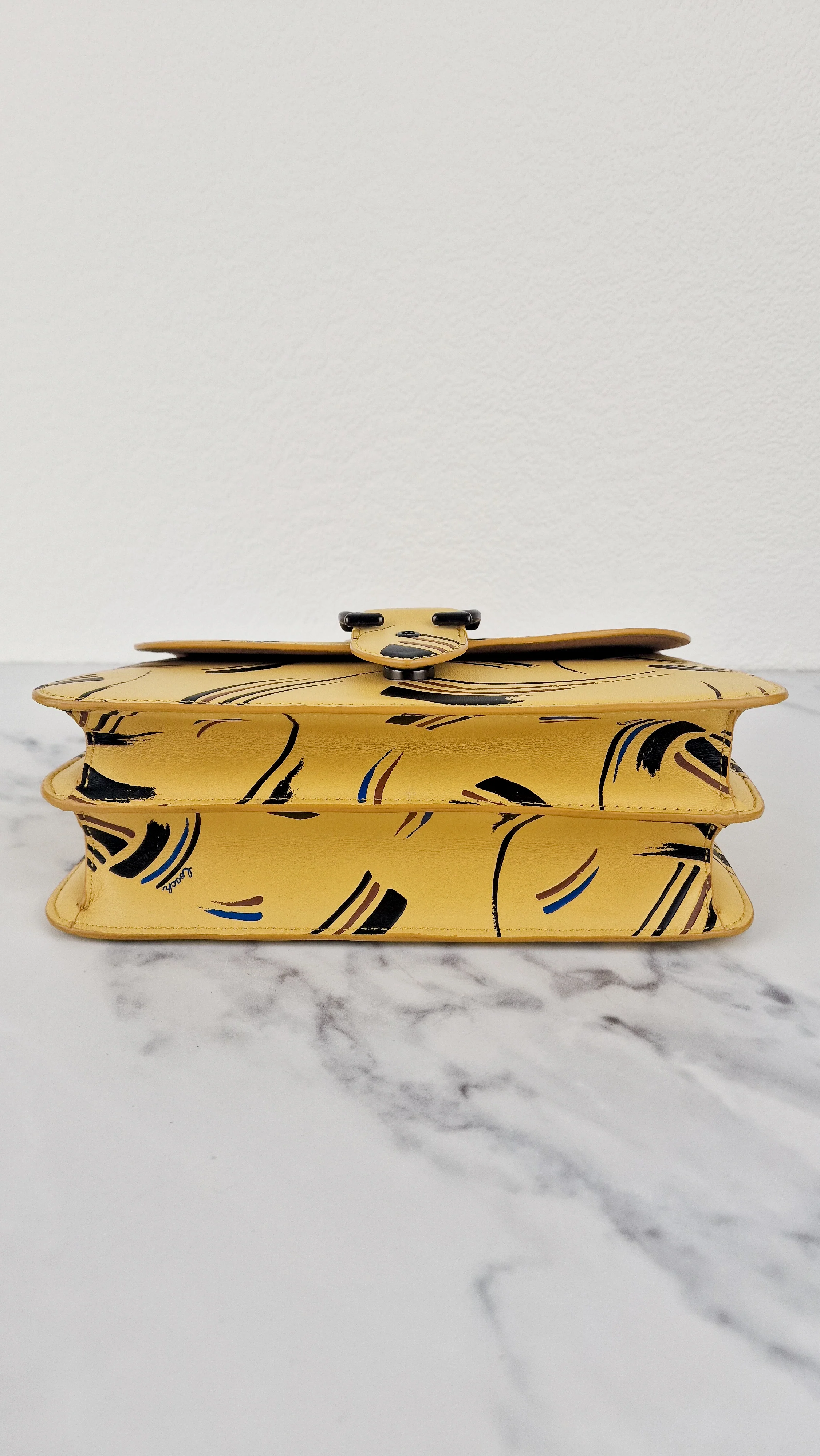 Coach Beat Shoulder Bag RARE Sample Bag With Yellow Brushstroke Pattern Smooth Leather Crossbody Handbag - Image 11