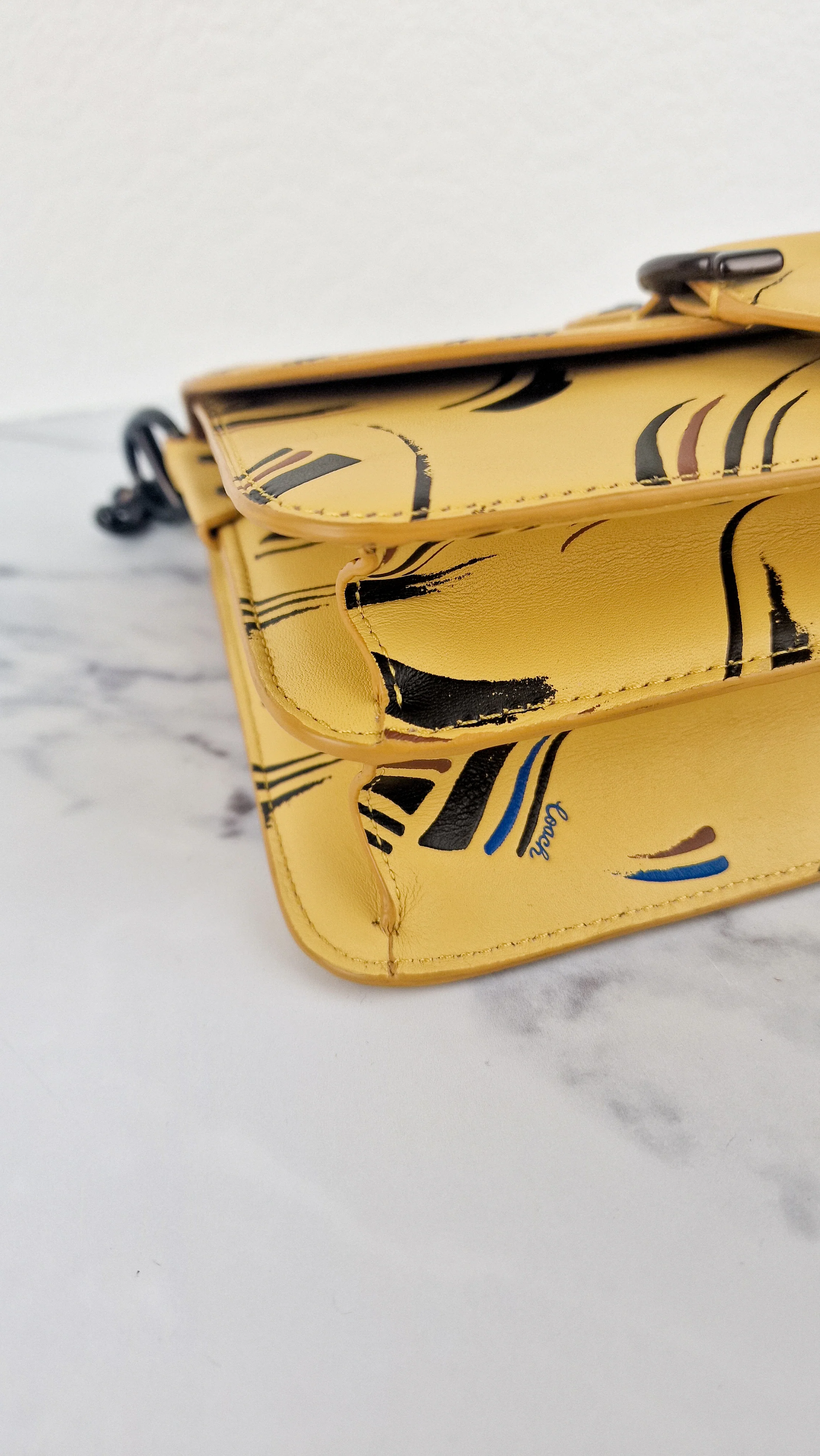 Coach Beat Shoulder Bag RARE Sample Bag With Yellow Brushstroke Pattern Smooth Leather Crossbody Handbag - Image 12