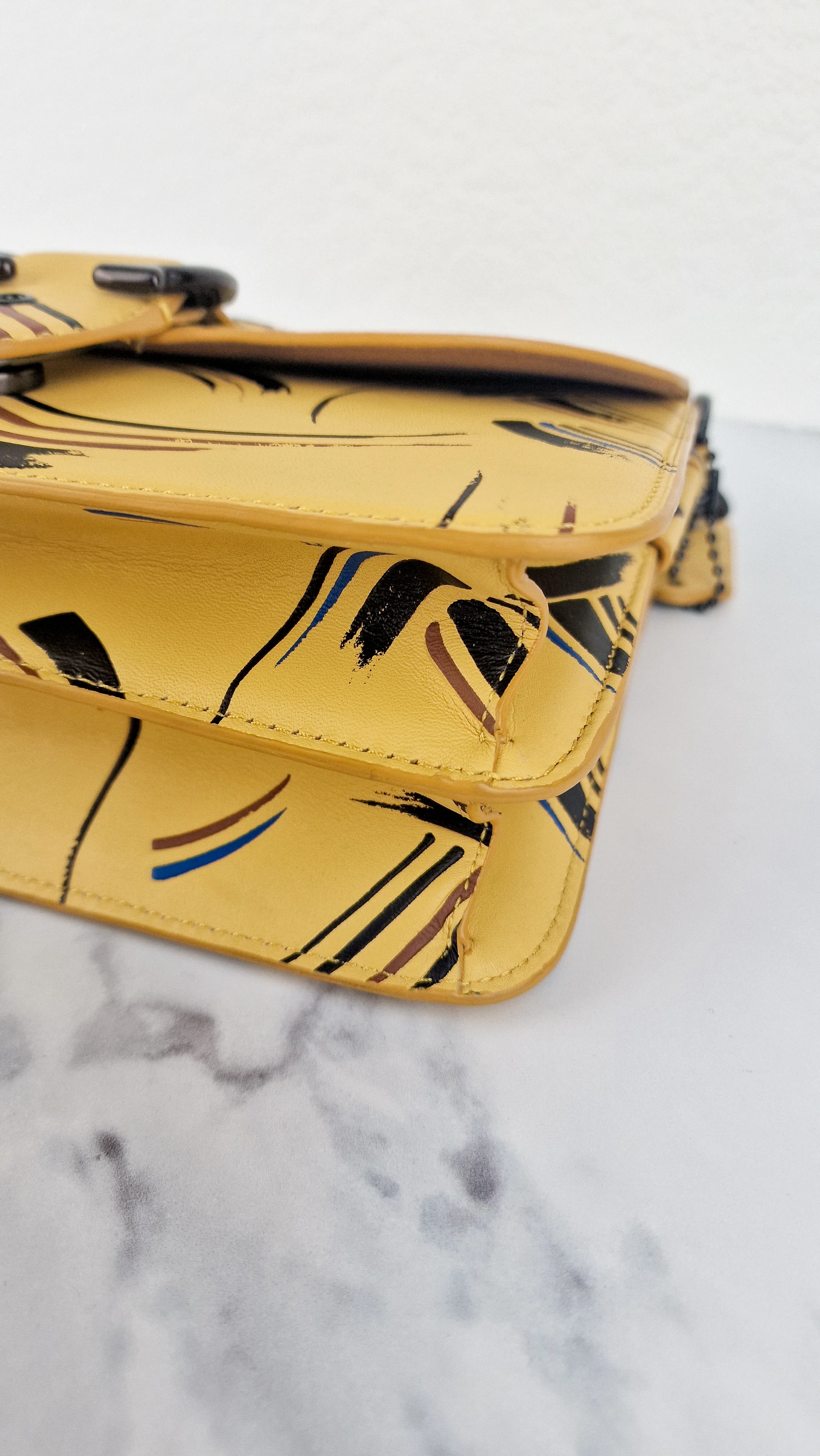 Coach Beat Shoulder Bag RARE Sample Bag With Yellow Brushstroke Pattern Smooth Leather Crossbody Handbag - Image 13