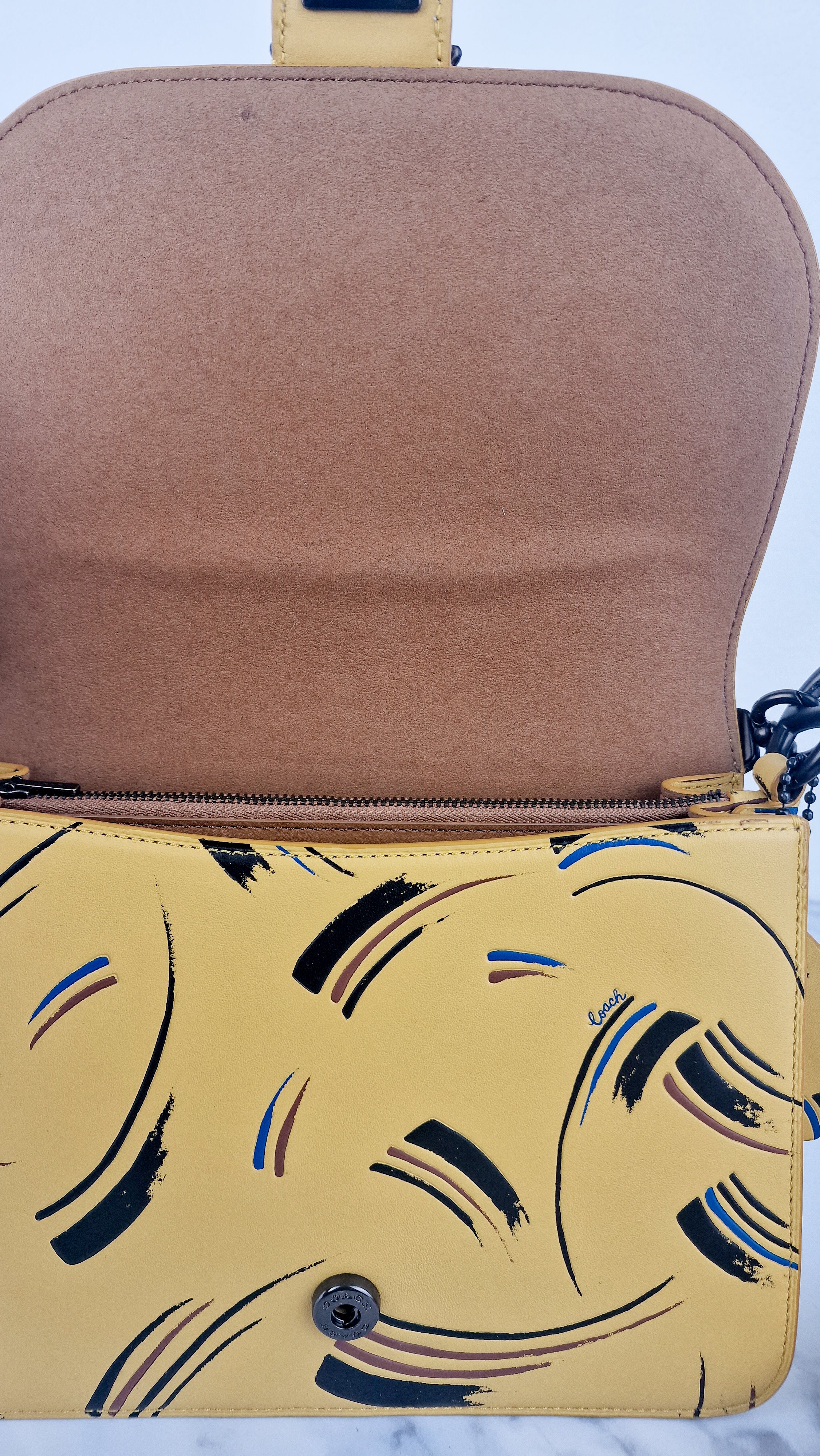 Coach Beat Shoulder Bag RARE Sample Bag With Yellow Brushstroke Pattern Smooth Leather Crossbody Handbag - Image 14
