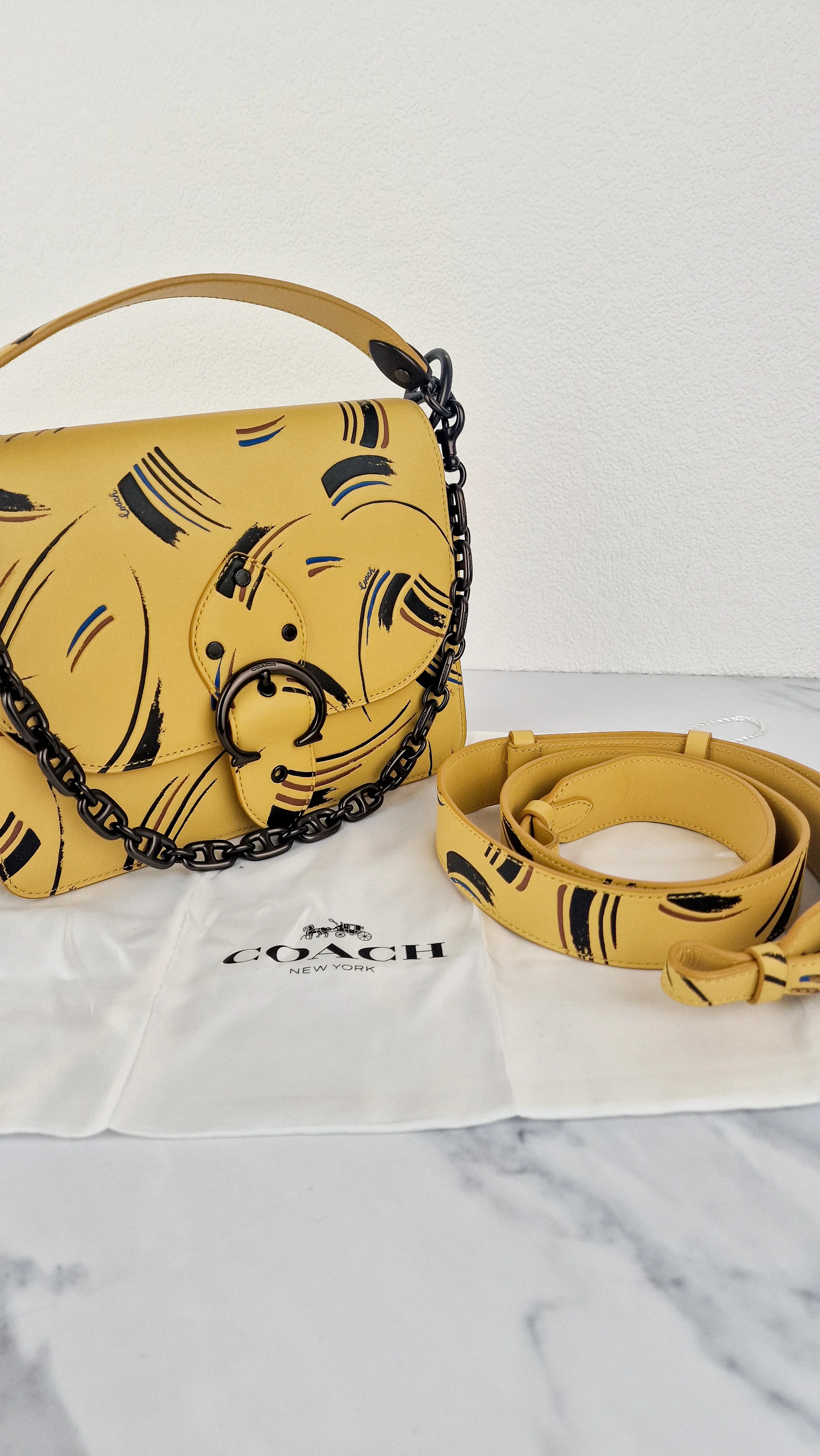 Coach Beat Shoulder Bag RARE Sample Bag With Yellow Brushstroke Pattern Smooth Leather Crossbody Handbag - Image 18