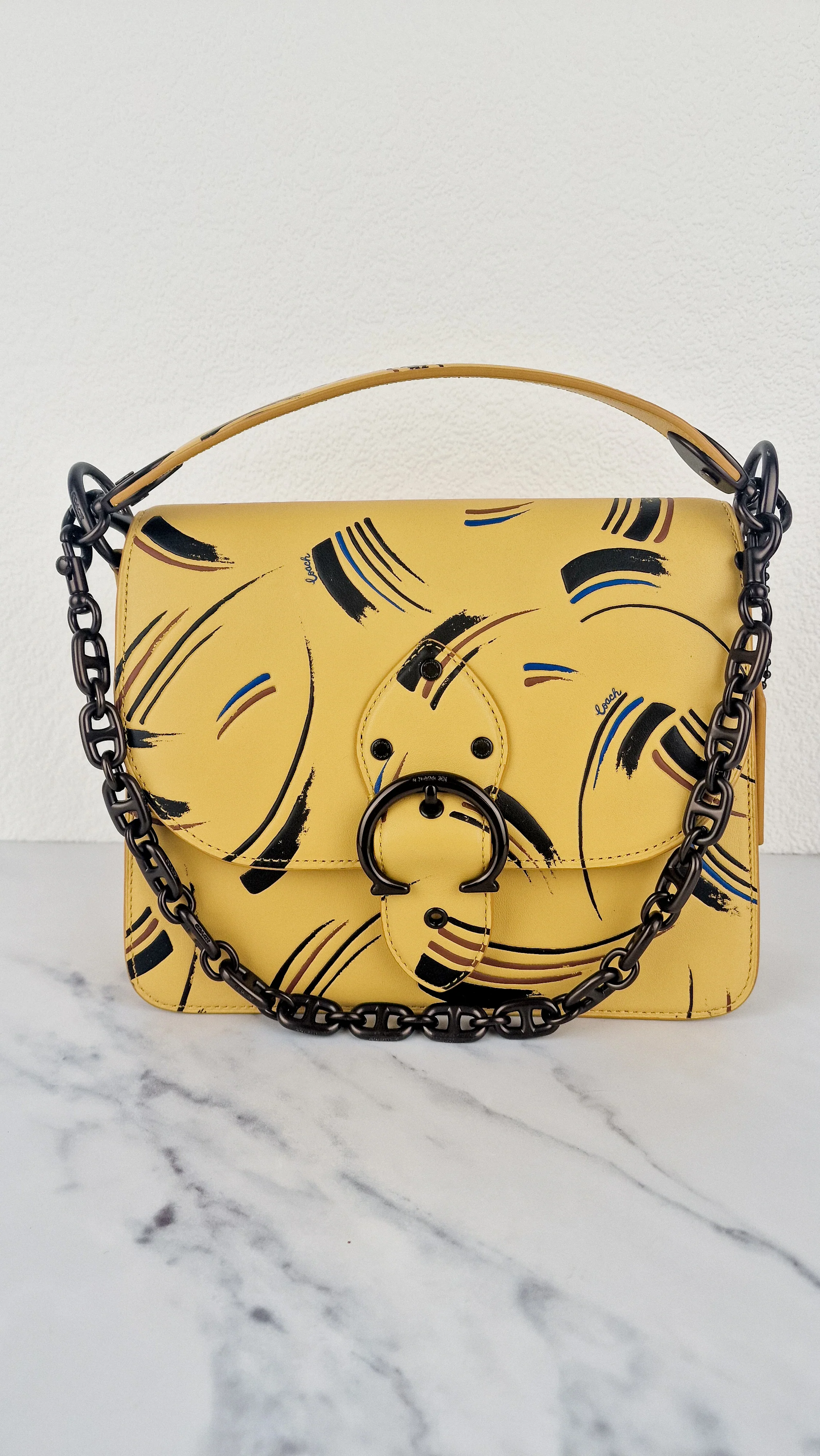 Coach Beat Shoulder Bag RARE Sample Bag With Yellow Brushstroke Pattern Smooth Leather Crossbody Handbag - Image 2