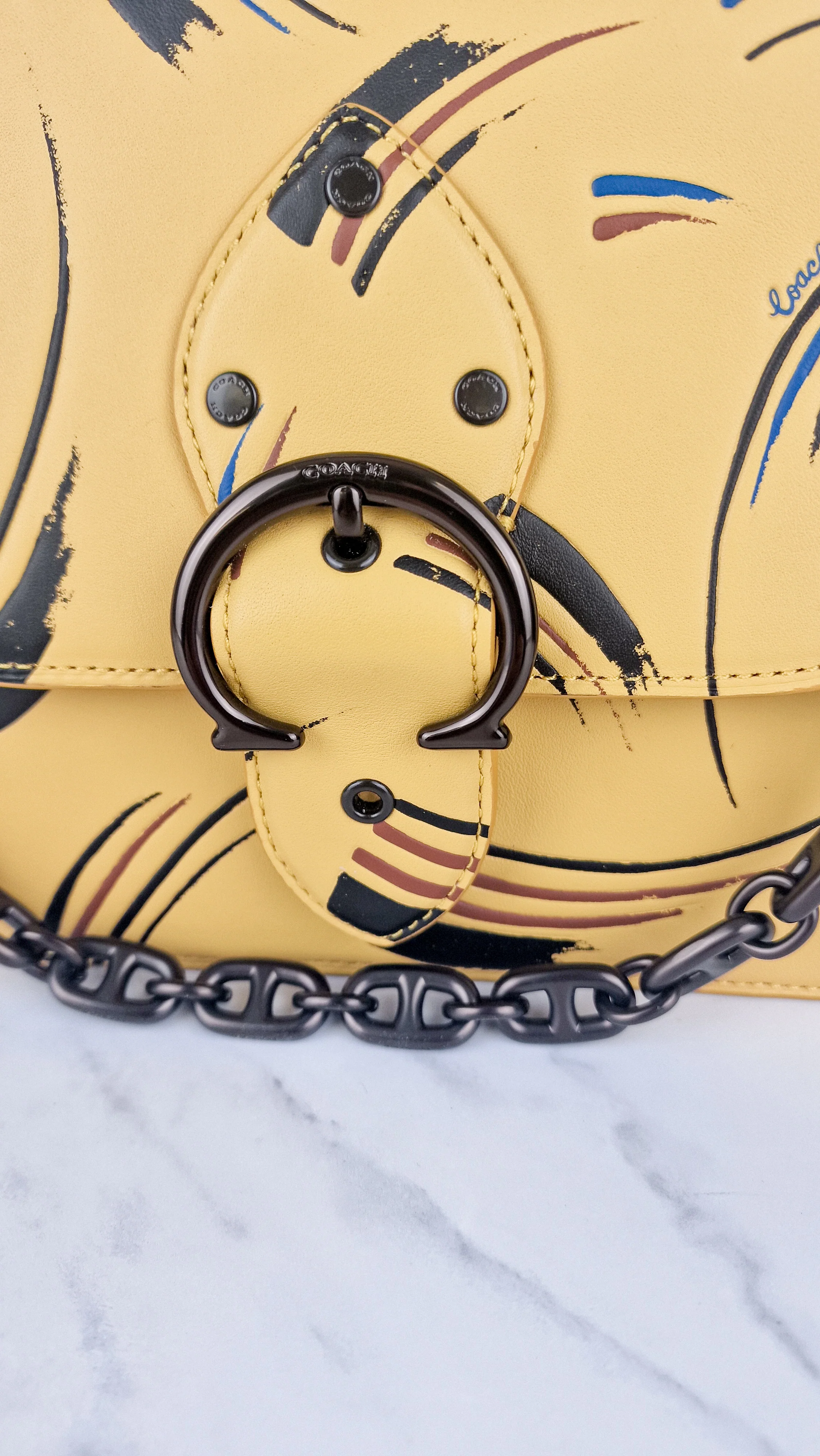 Coach Beat Shoulder Bag RARE Sample Bag With Yellow Brushstroke Pattern Smooth Leather Crossbody Handbag - Image 3