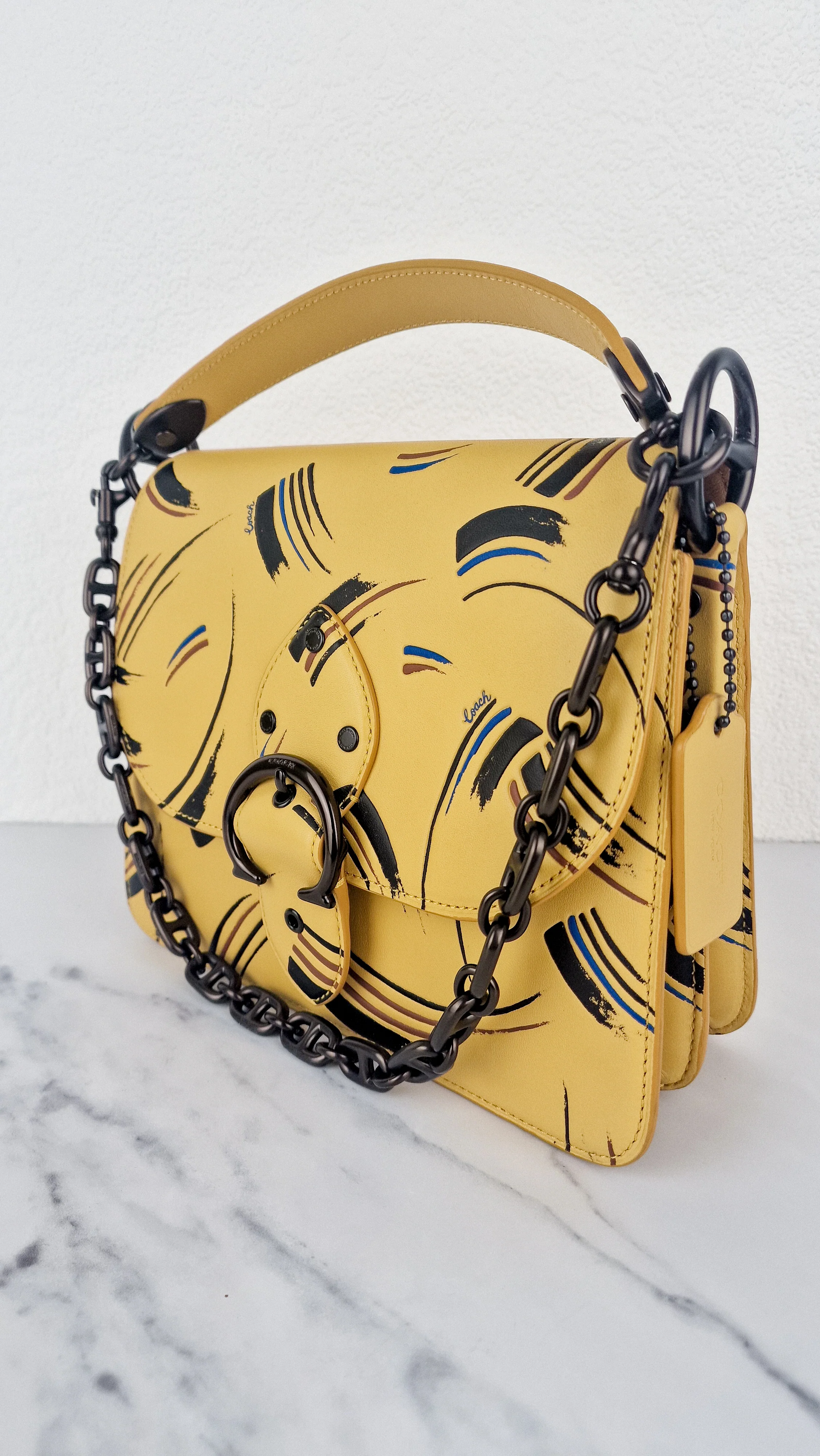 Coach Beat Shoulder Bag RARE Sample Bag With Yellow Brushstroke Pattern Smooth Leather Crossbody Handbag - Image 4