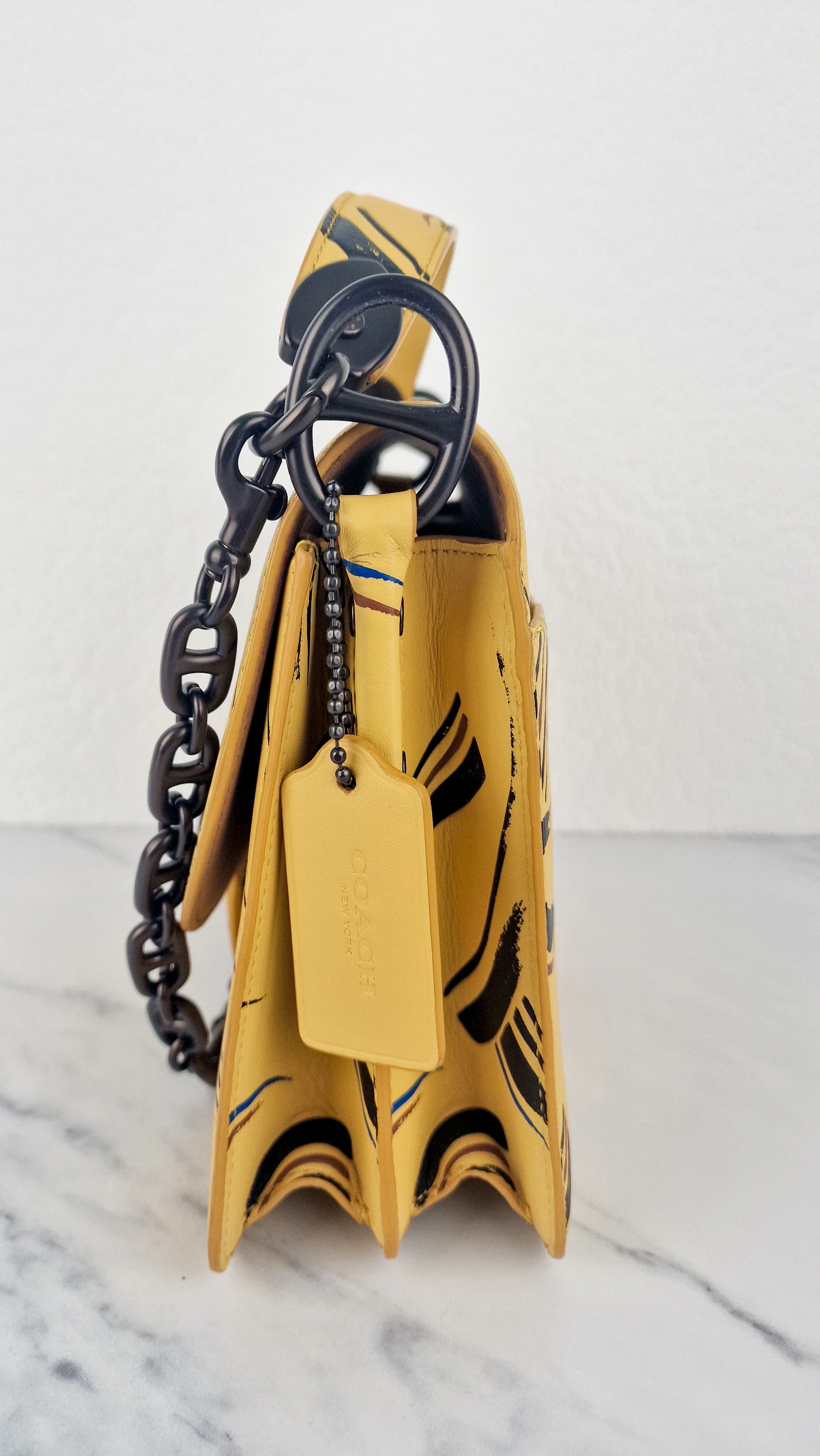 Coach Beat Shoulder Bag RARE Sample Bag With Yellow Brushstroke Pattern Smooth Leather Crossbody Handbag - Image 5