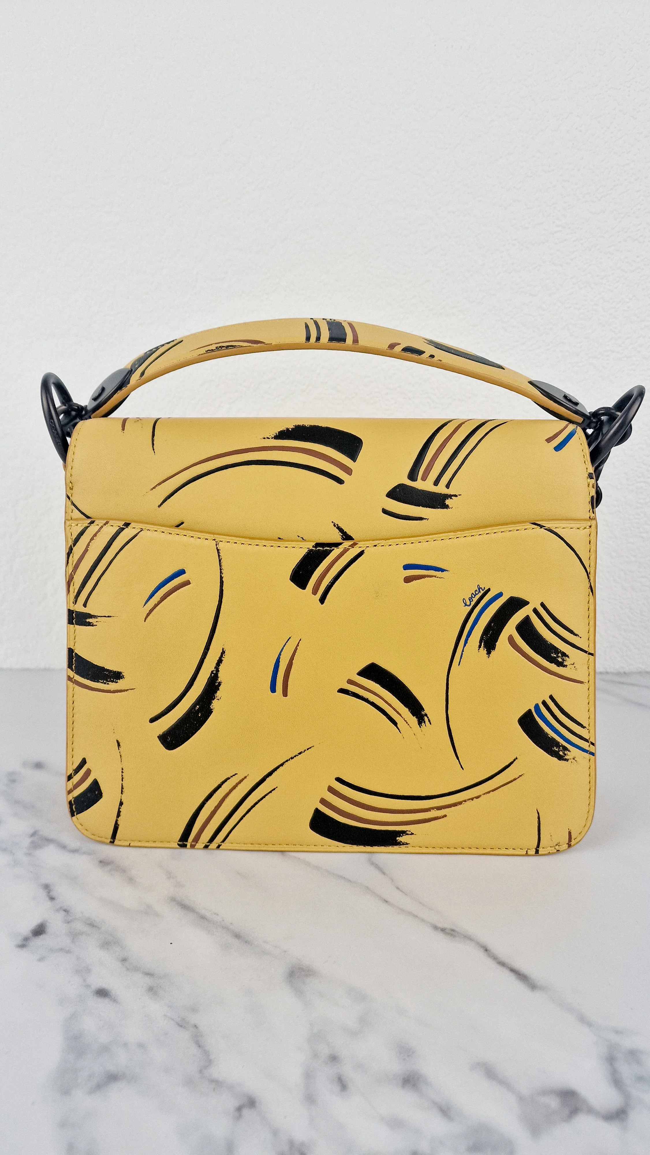 Coach Beat Shoulder Bag RARE Sample Bag With Yellow Brushstroke Pattern Smooth Leather Crossbody Handbag - Image 7