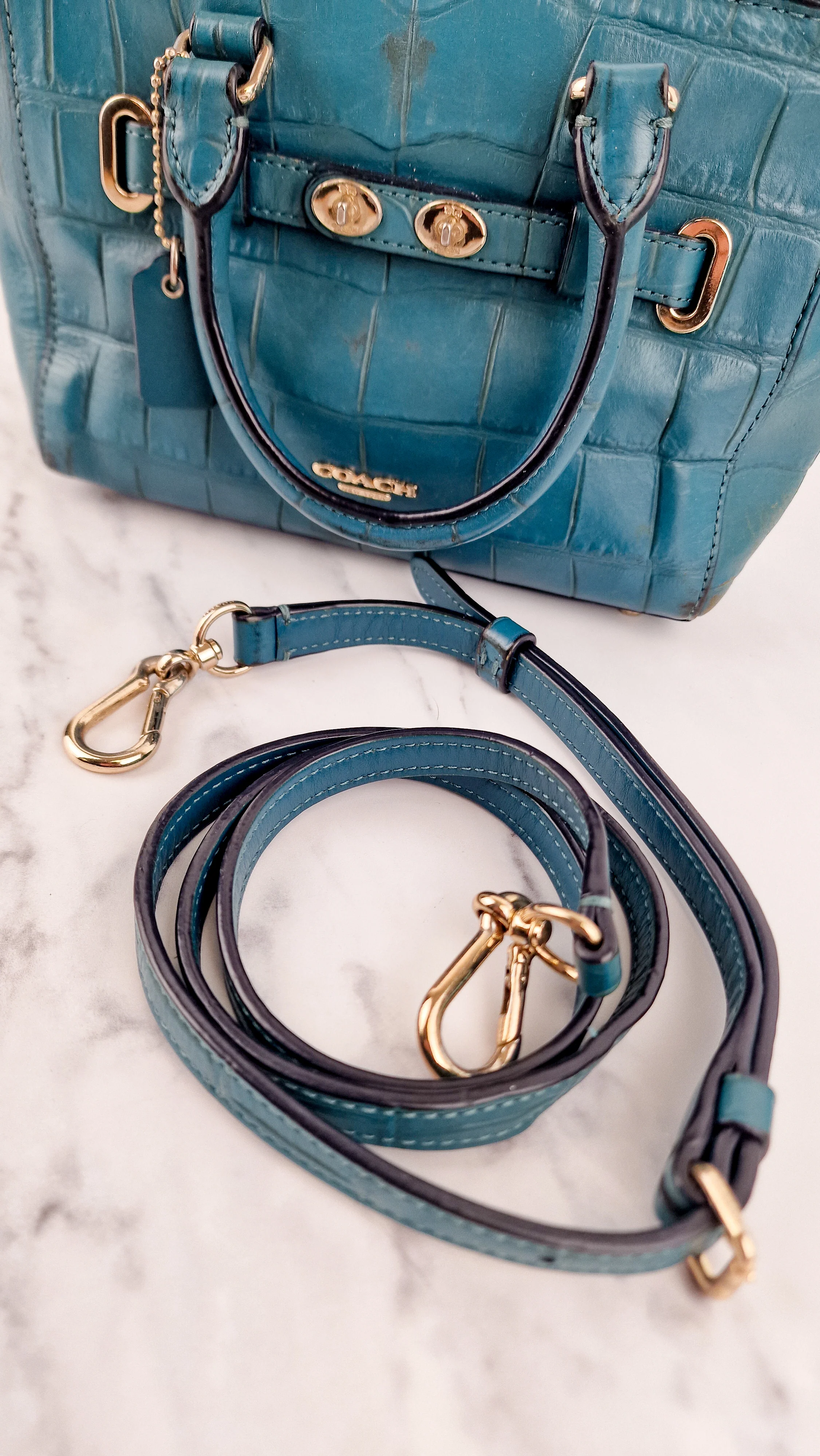 Coach Mini Blake Carryall in Teal Croc Embossed Leather - Handbag Crossbody Bag - Coach F37665 - Image 17