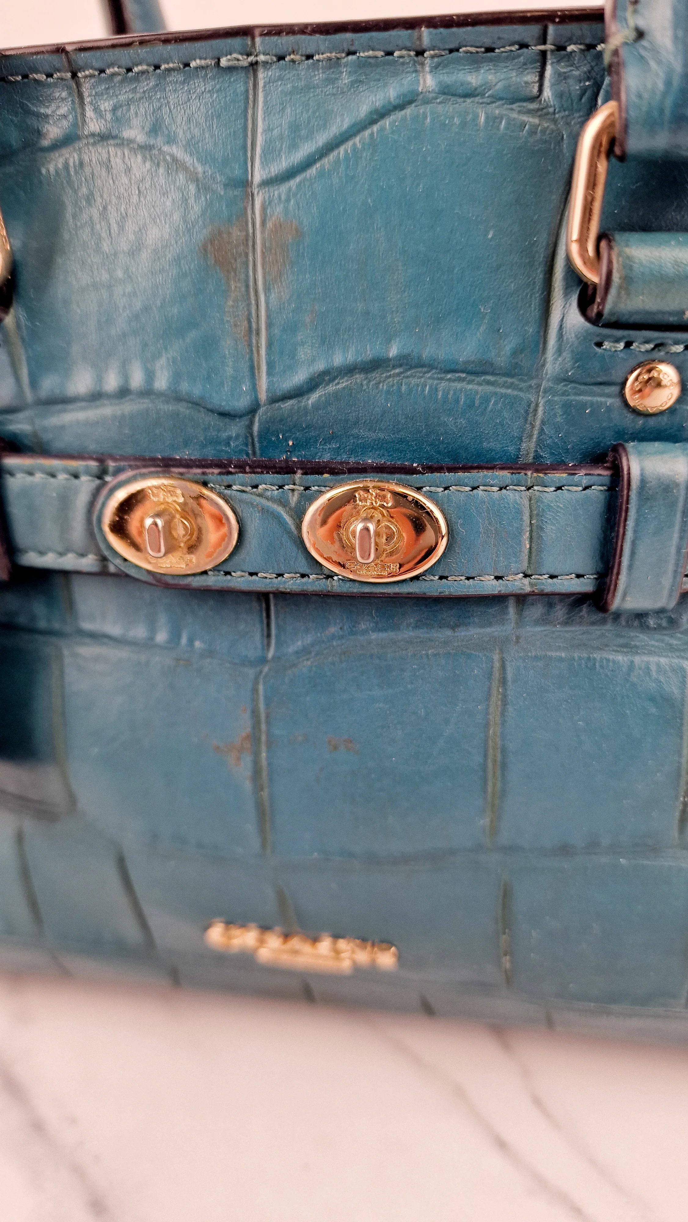 Coach Mini Blake Carryall in Teal Croc Embossed Leather - Handbag Crossbody Bag - Coach F37665 - Image 3