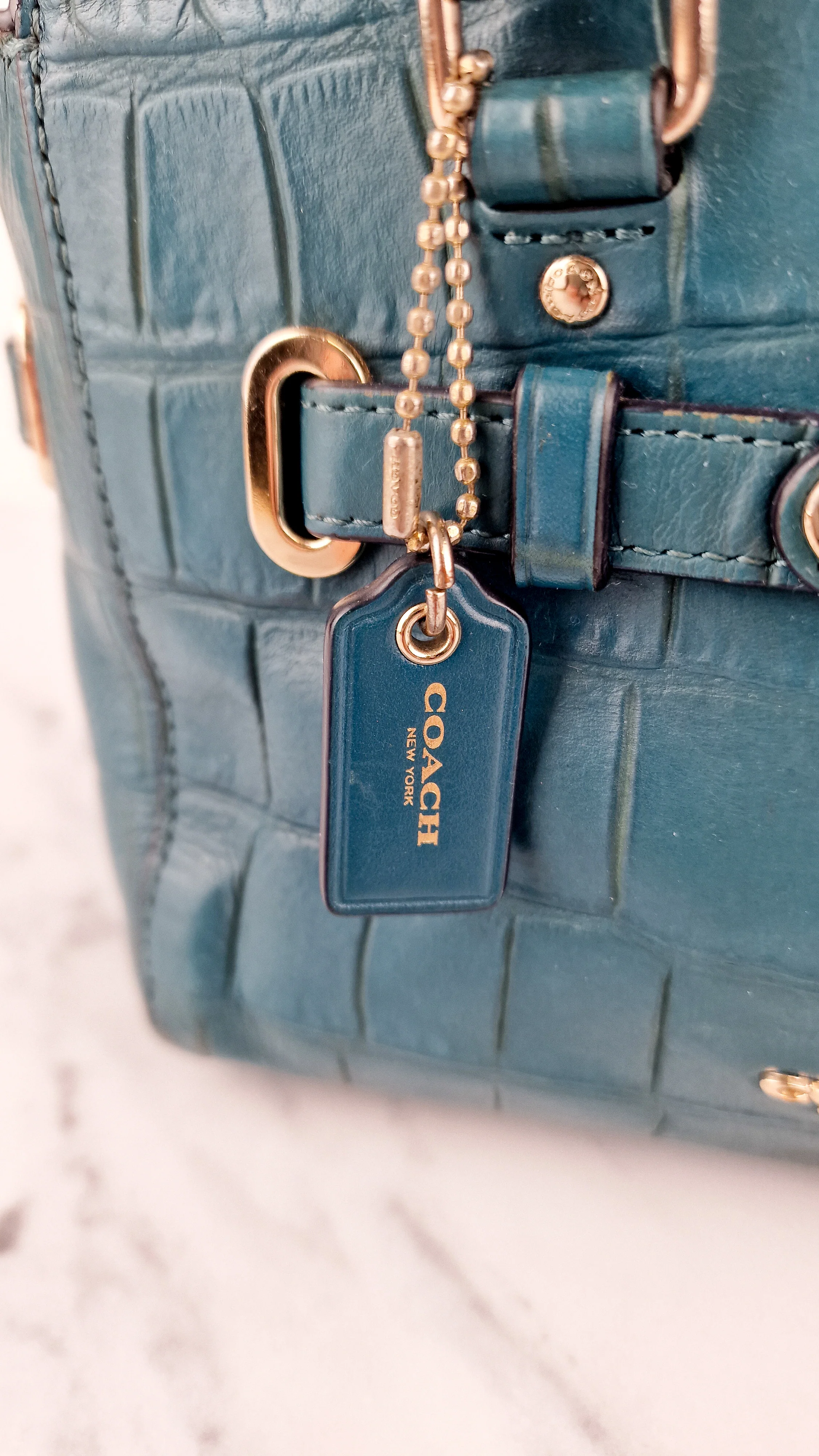 Coach Mini Blake Carryall in Teal Croc Embossed Leather - Handbag Crossbody Bag - Coach F37665 - Image 4
