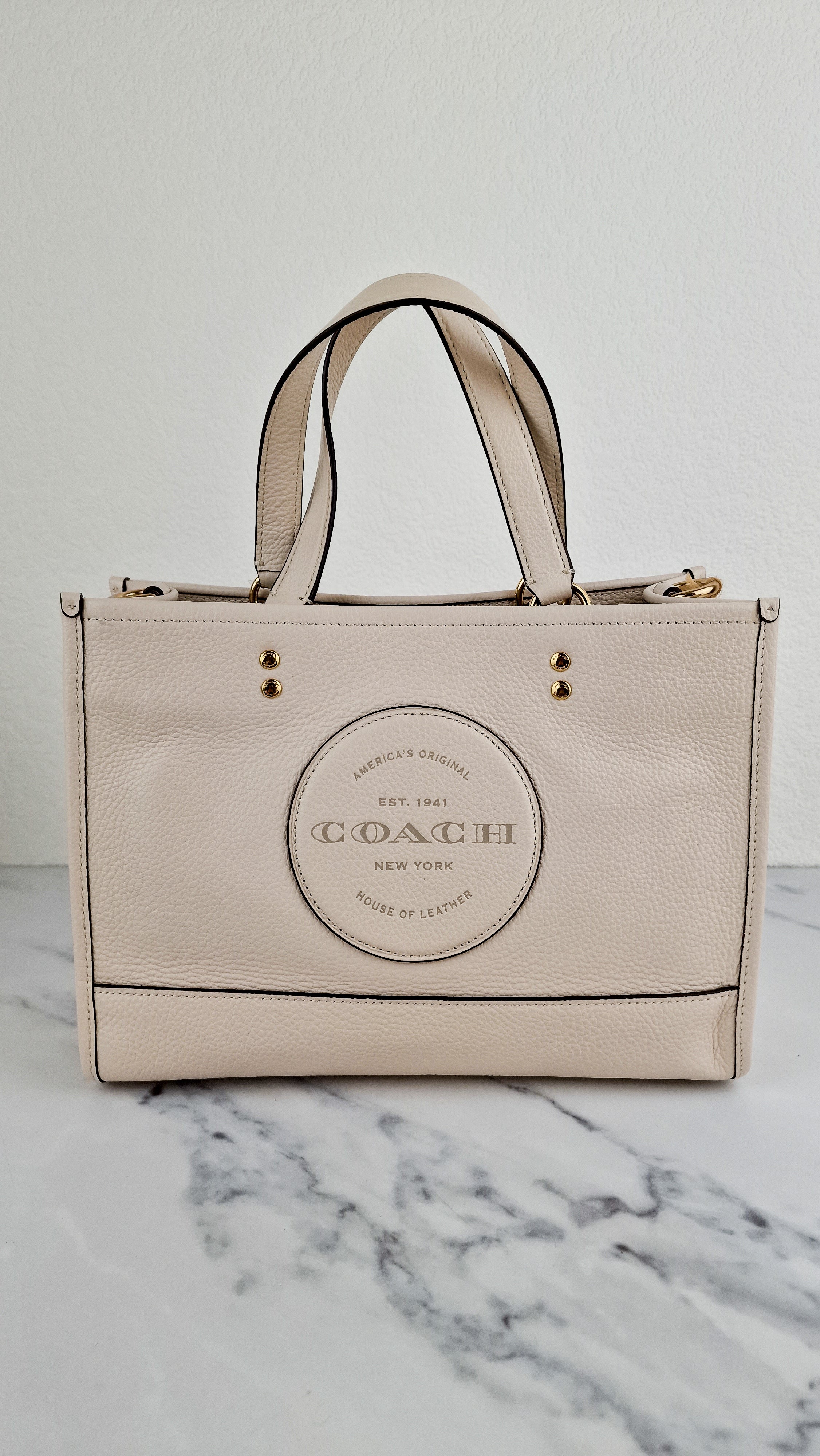 Coach Dempsey Carryall Tote Bag Handbag in Chalk Leather & Gold Tone Hardware - Coach C2004
