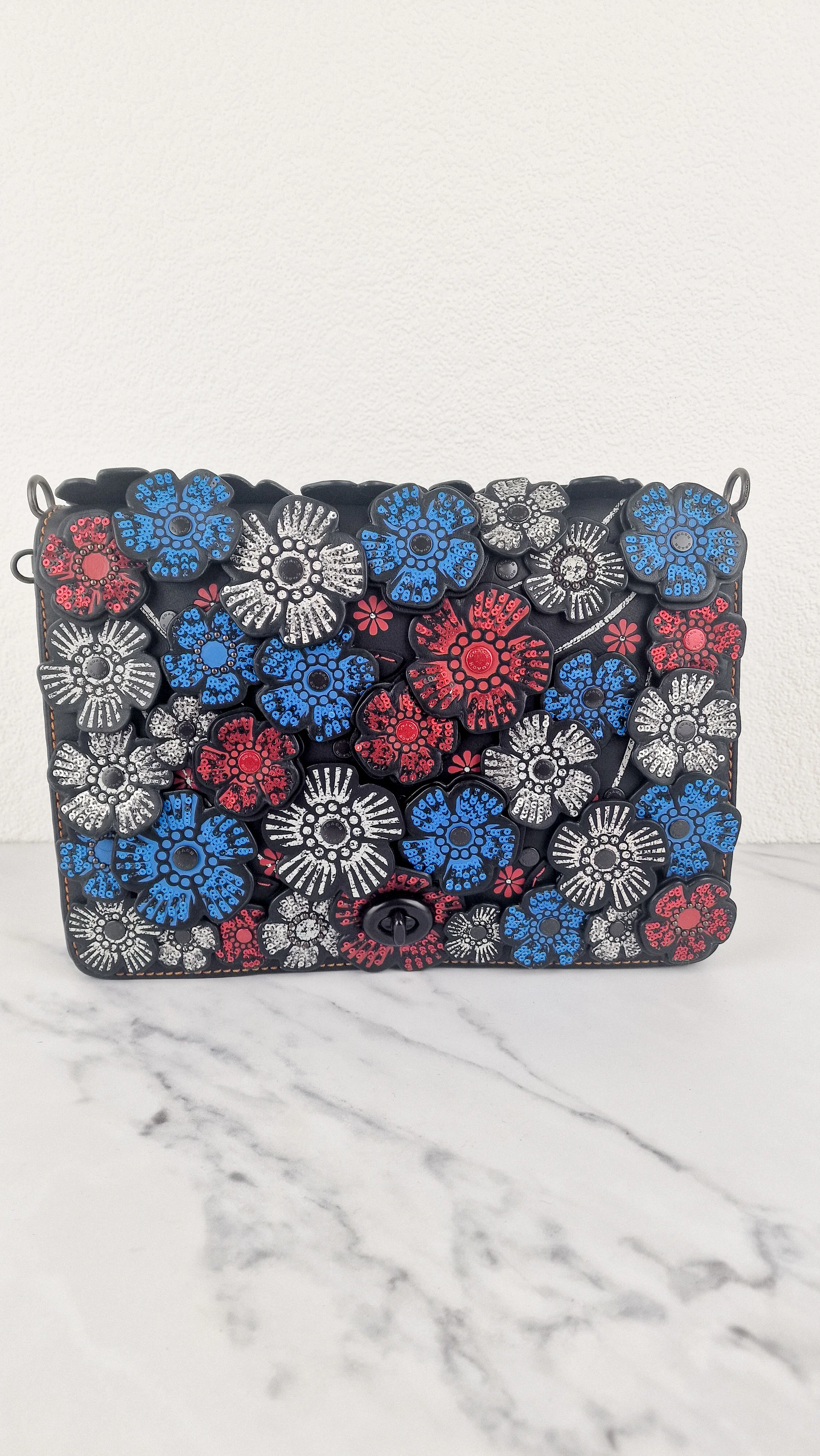 Coach Dinky 32 Tea Roses Blue & Red 1941 Black Leather Crossbody Shoulder Bag Coach 58435