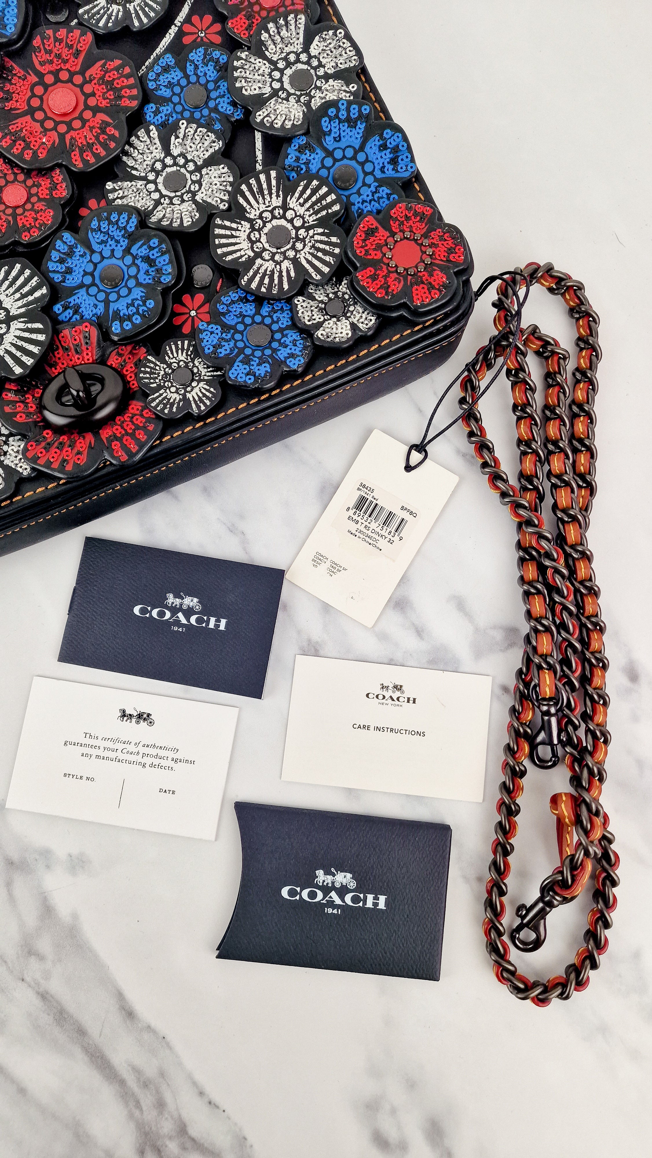 Coach Dinky 32 Tea Roses Blue & Red 1941 Black Leather Crossbody Shoulder Bag Coach 58435 - Image 16