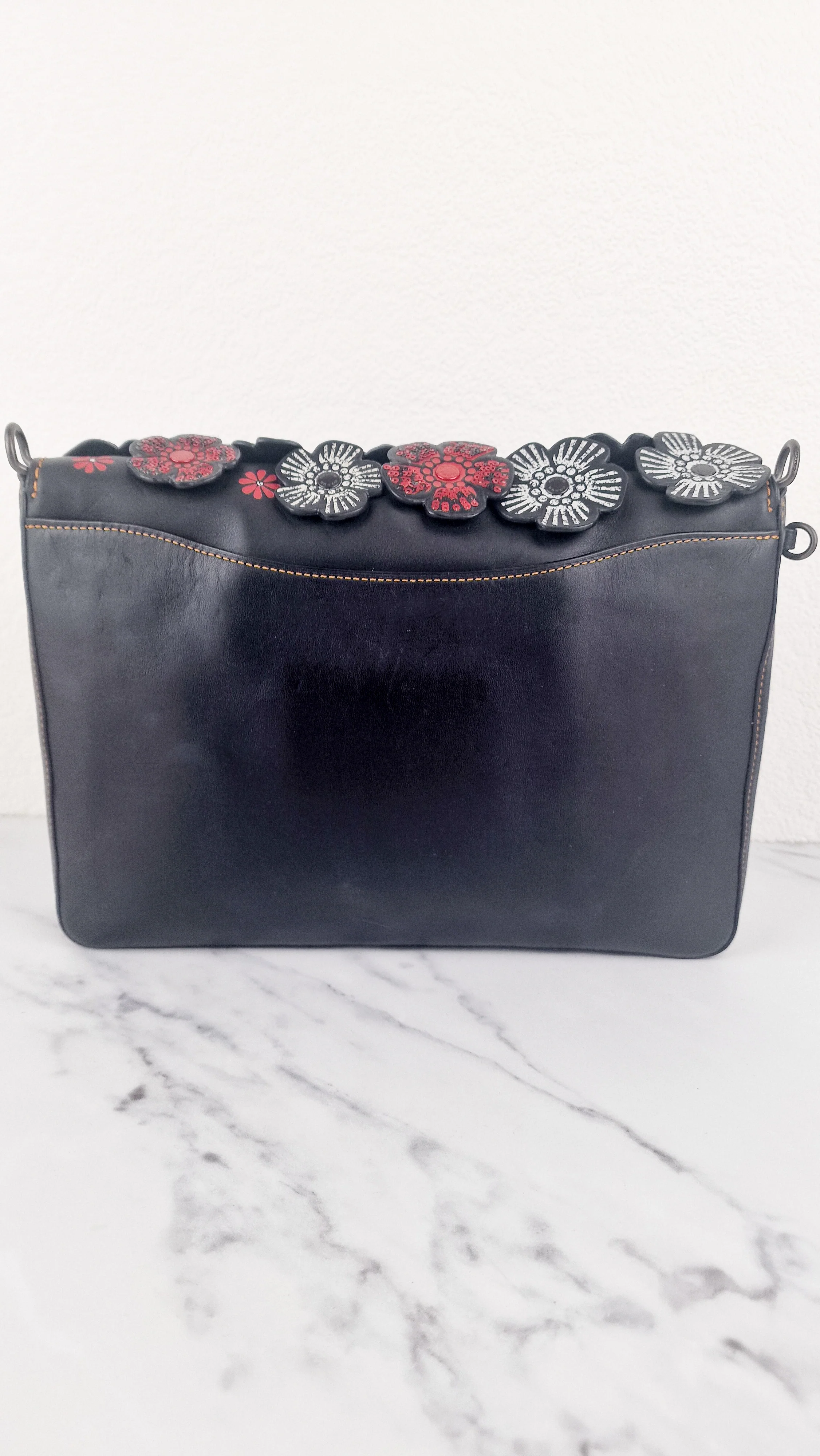 Coach Dinky 32 Tea Roses Blue & Red 1941 Black Leather Crossbody Shoulder Bag Coach 58435 - Image 5